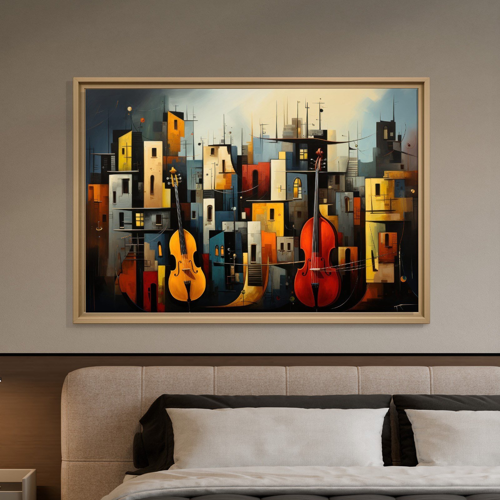 Müzik ve Keman Şehir Kanvas Tablo