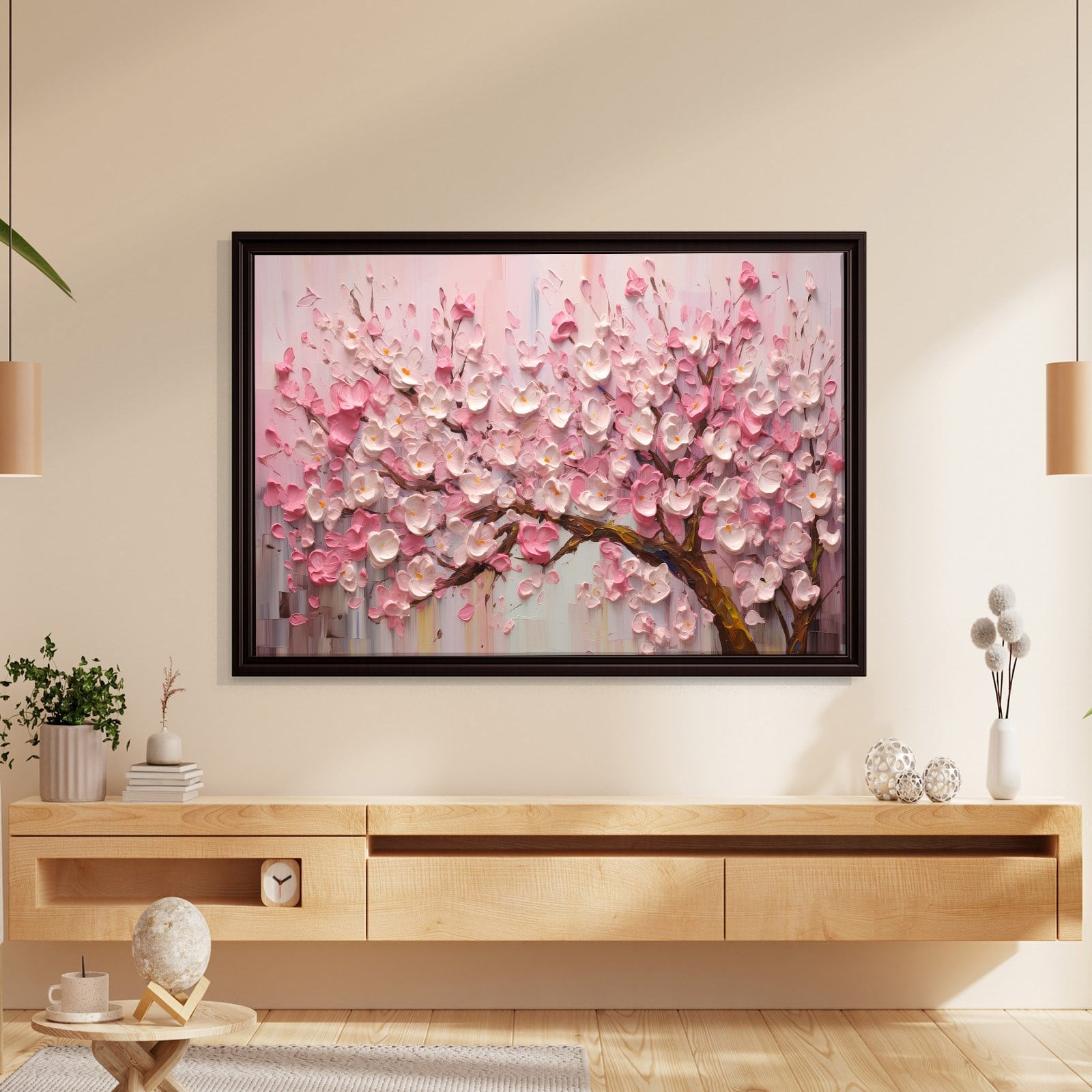 Pembe Sakura Çiçeği Kanvas Tablo | Romantik Premium Floral Duvar Sanatı