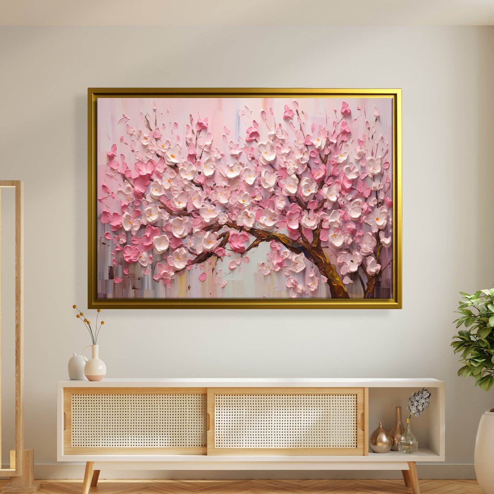 Pembe Sakura Çiçeği Kanvas Tablo | Romantik Premium Floral Duvar Sanatı