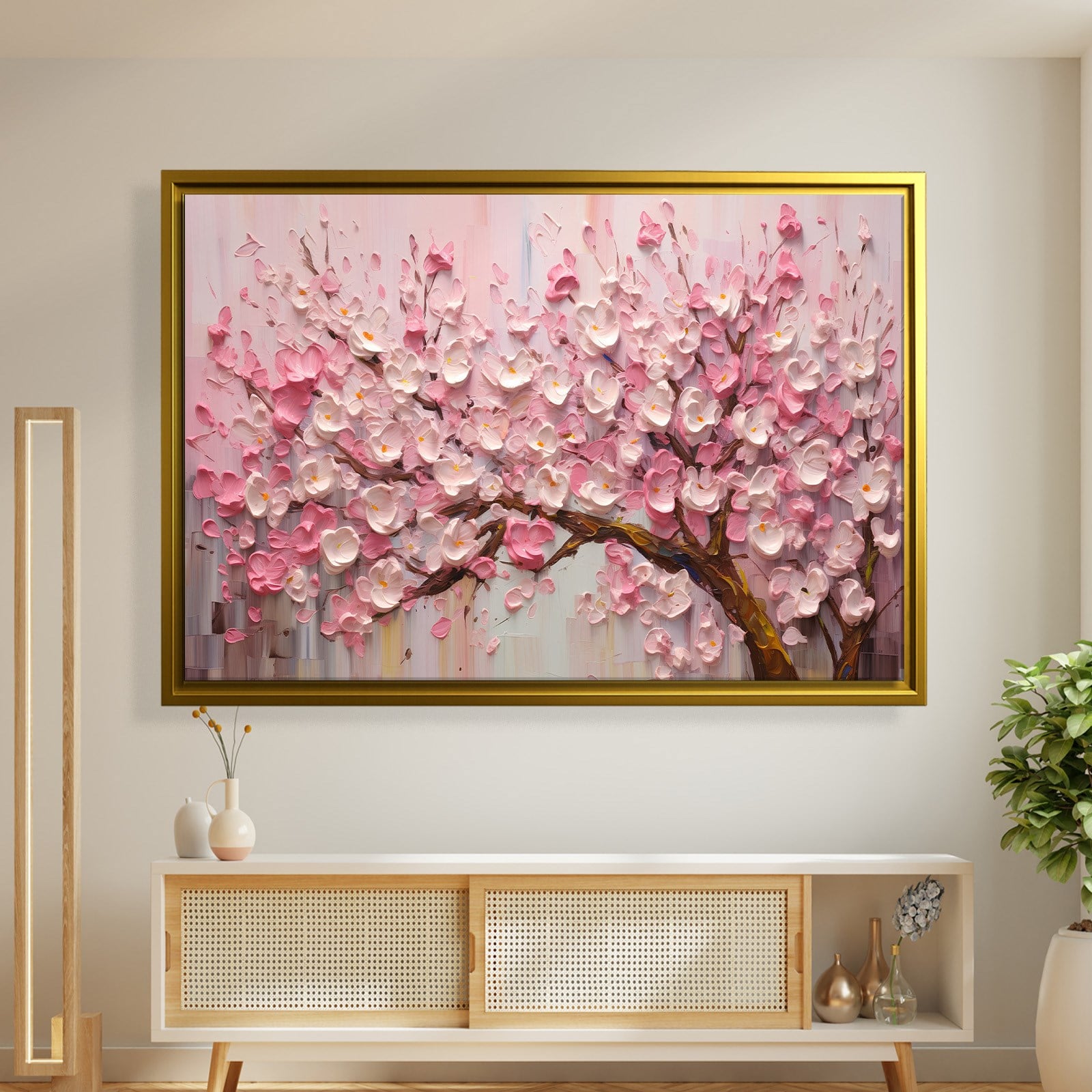 Pembe Sakura Çiçeği Kanvas Tablo | Romantik Premium Floral Duvar Sanatı