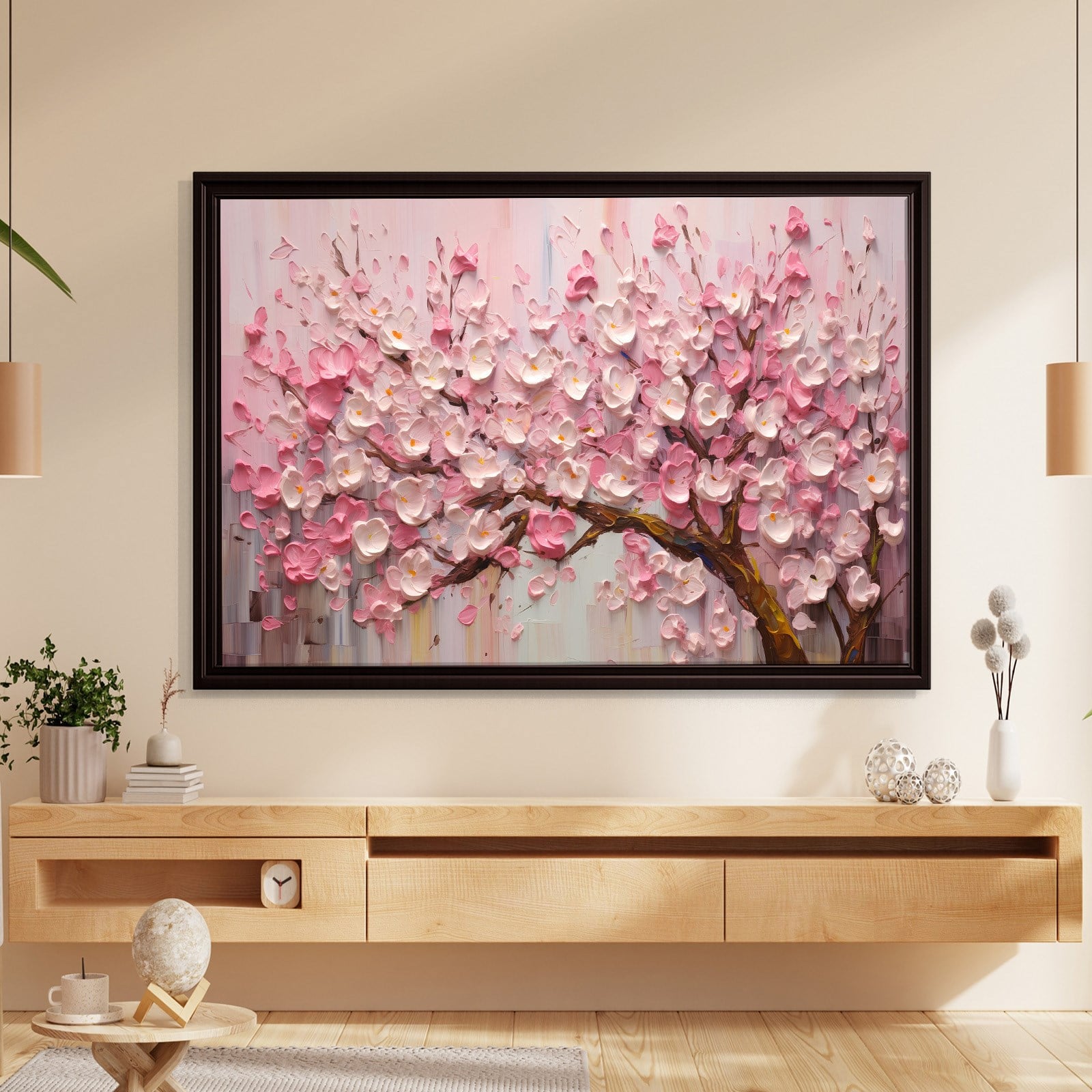 Pembe Sakura Çiçeği Kanvas Tablo | Romantik Premium Floral Duvar Sanatı