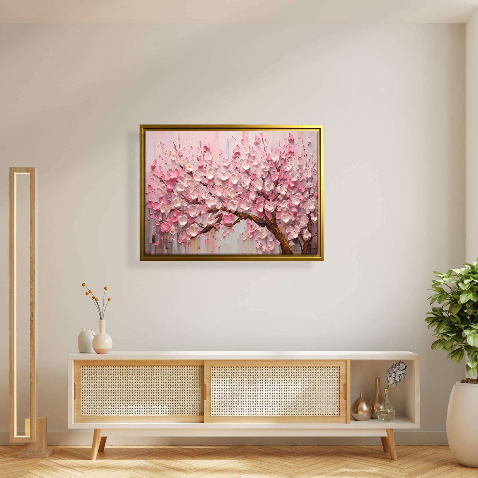 Pembe Sakura Çiçeği Kanvas Tablo | Romantik Premium Floral Duvar Sanatı