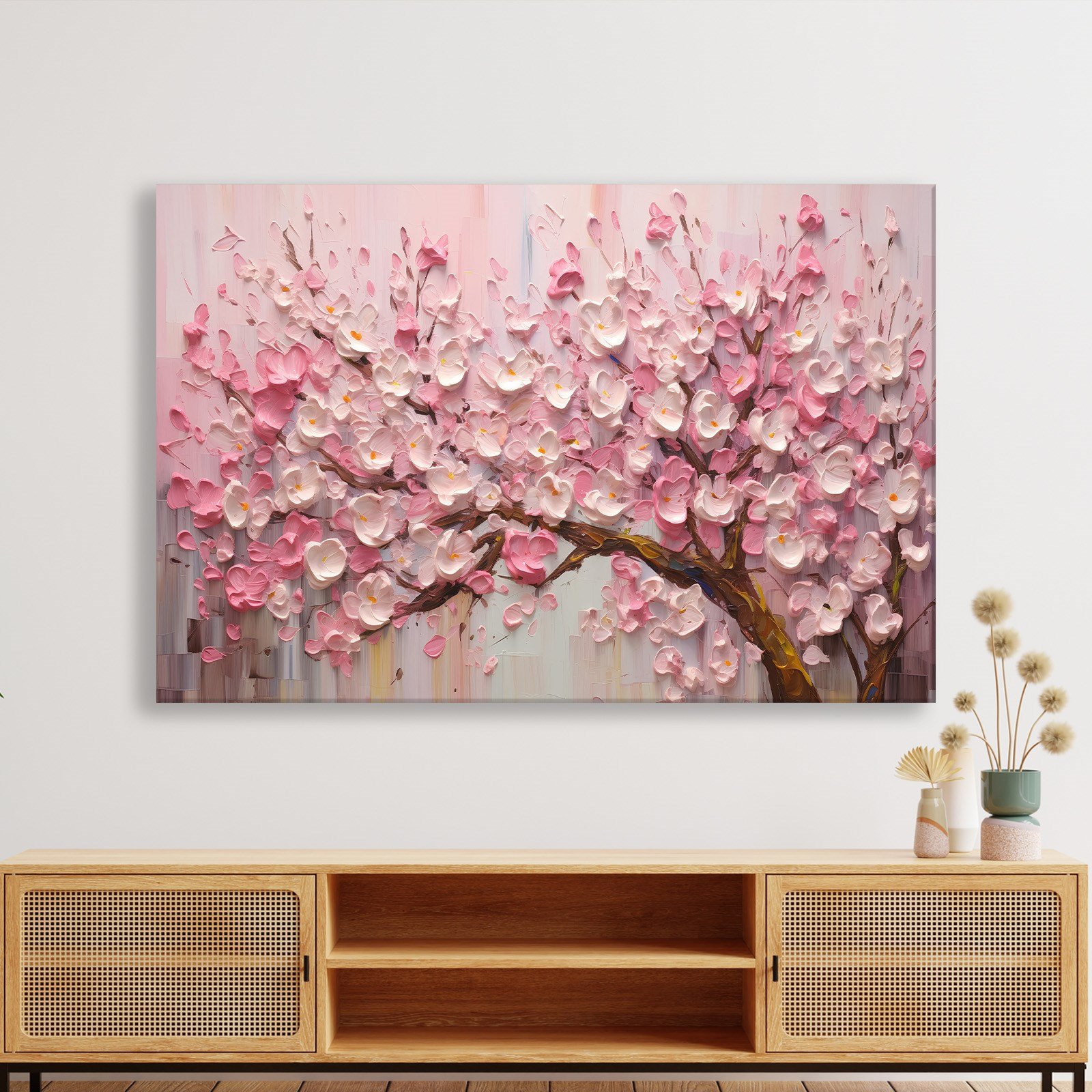 Pembe Sakura Çiçeği Kanvas Tablo | Romantik Premium Floral Duvar Sanatı