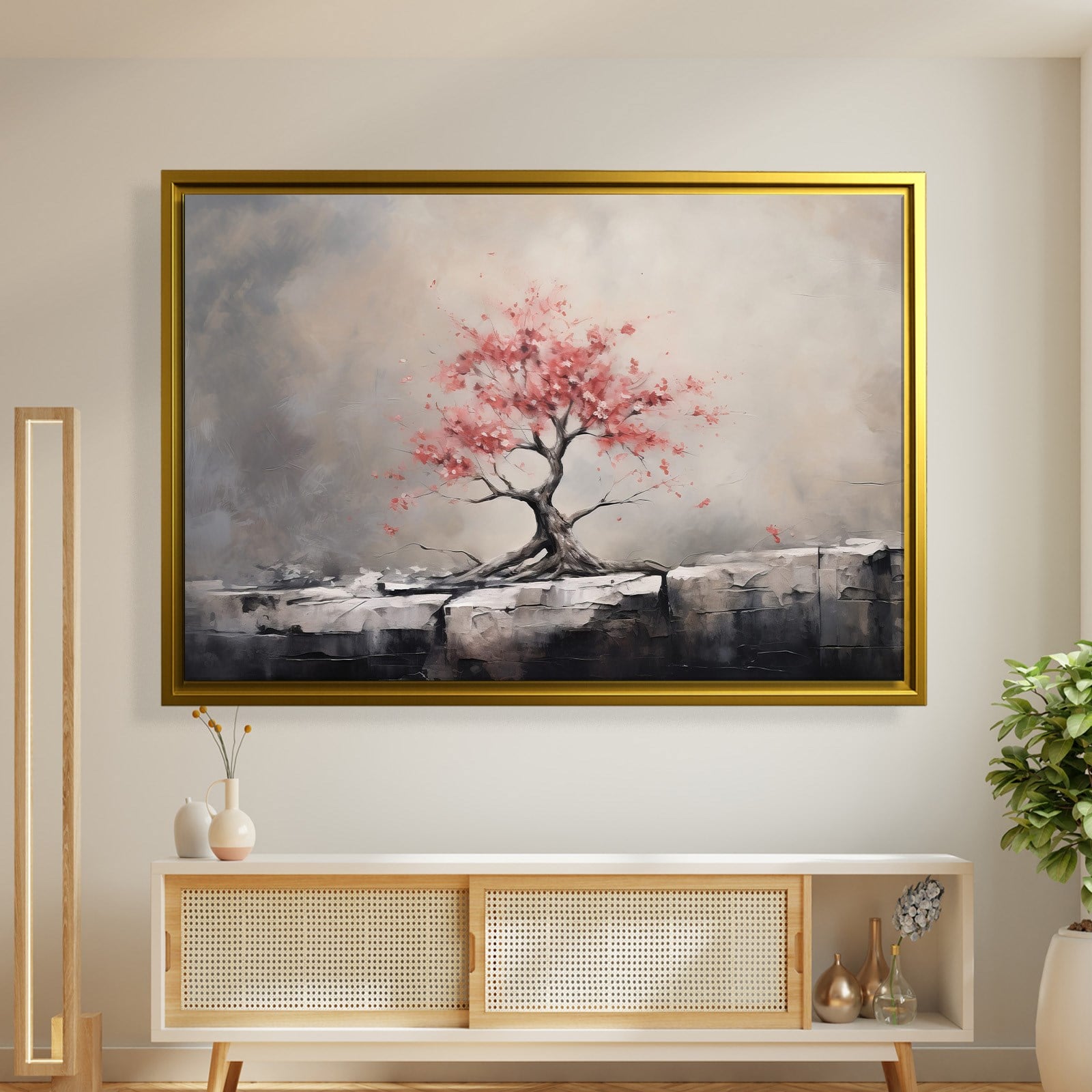 Pembe Sakura Hayat Ağacı Kanvas Tablo | Modern Zen Premium Duvar Sanatı