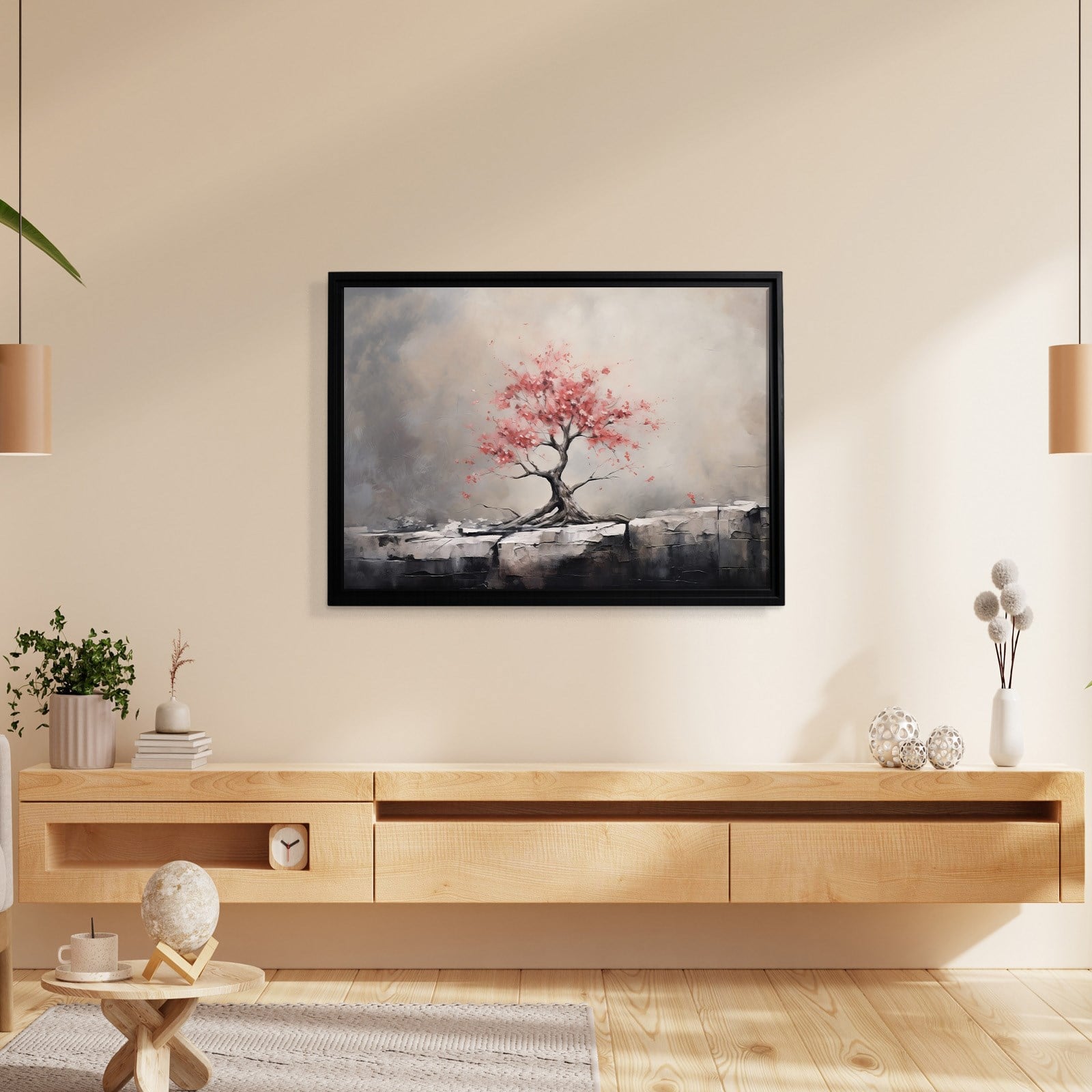 Pembe Sakura Hayat Ağacı Kanvas Tablo | Modern Zen Premium Duvar Sanatı