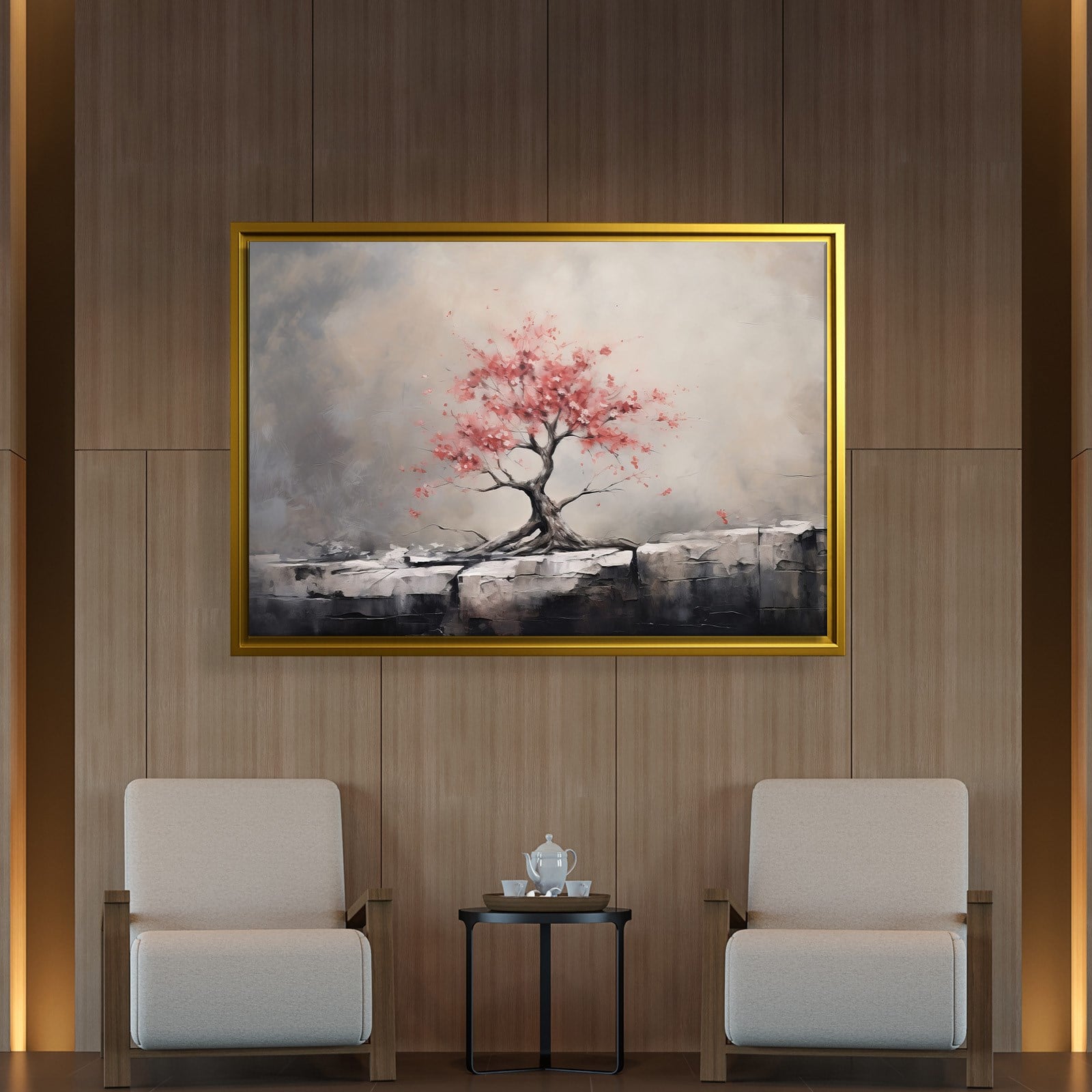 Pembe Sakura Hayat Ağacı Kanvas Tablo | Modern Zen Premium Duvar Sanatı