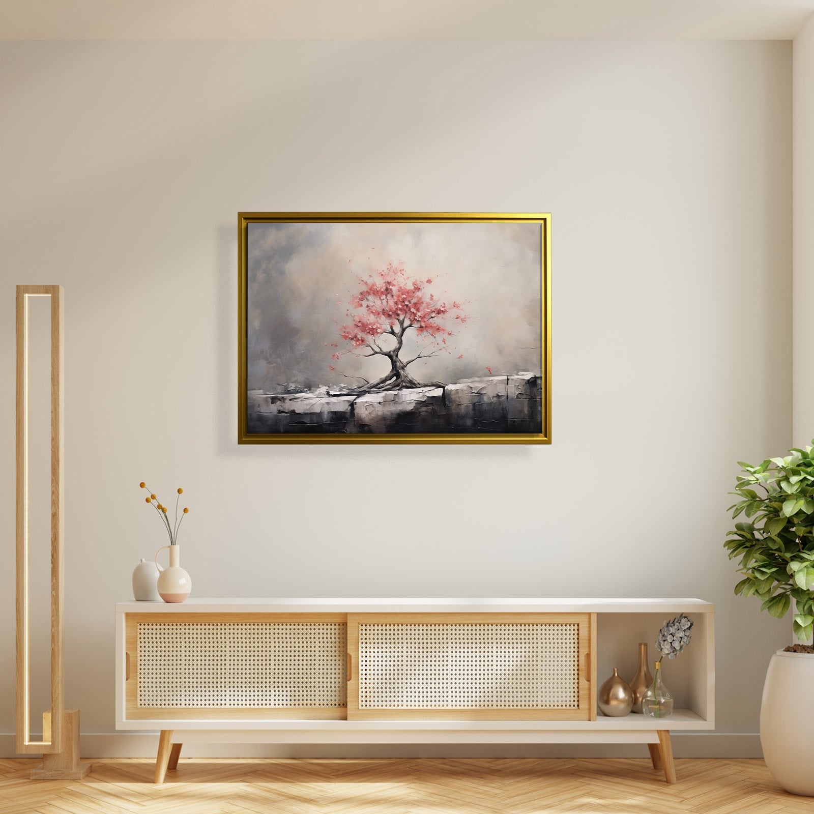 Pembe Sakura Hayat Ağacı Kanvas Tablo | Modern Zen Premium Duvar Sanatı