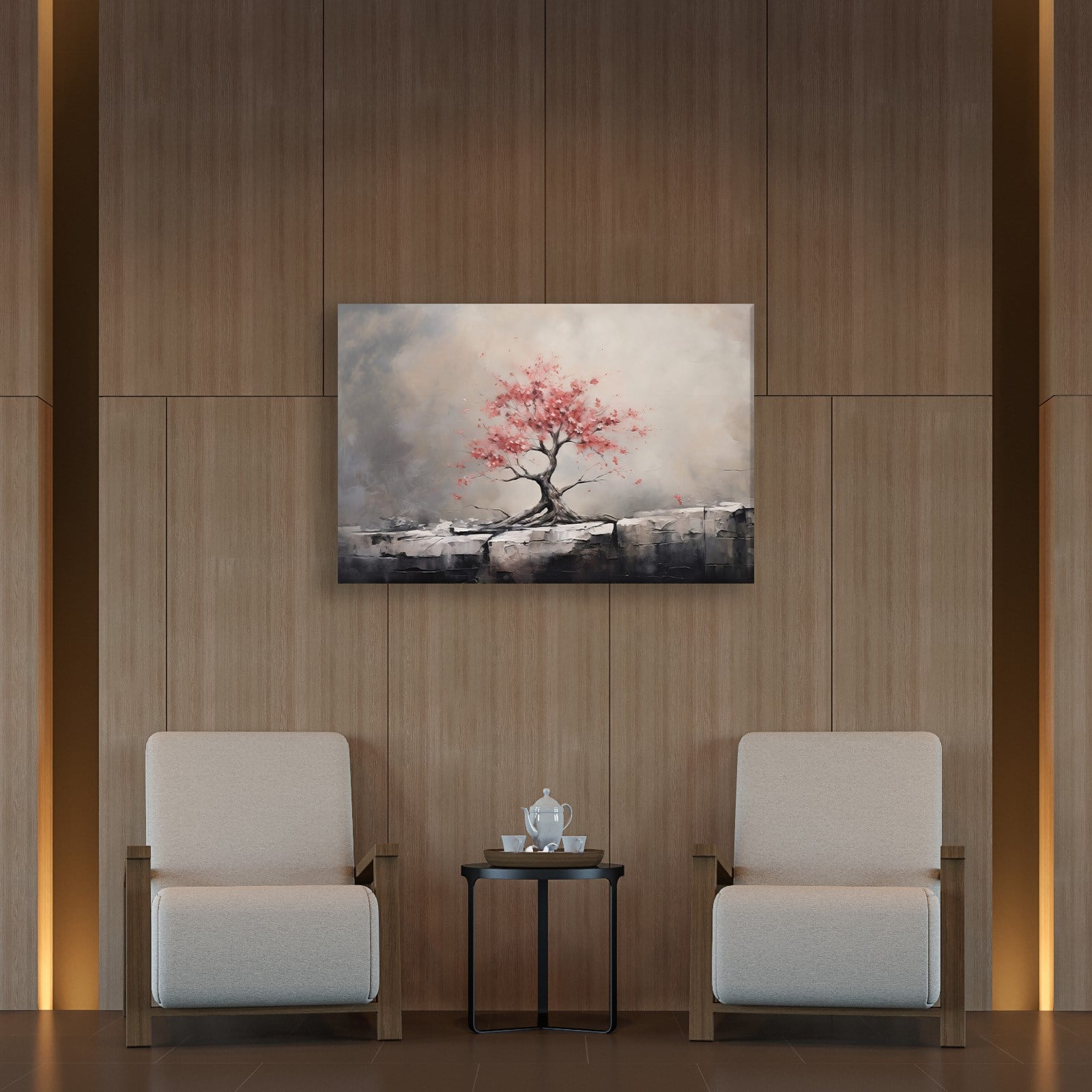 Pembe Sakura Hayat Ağacı Kanvas Tablo | Modern Zen Premium Duvar Sanatı