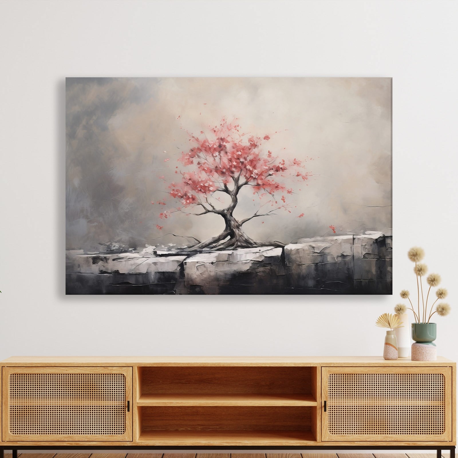 Pembe Sakura Hayat Ağacı Kanvas Tablo | Modern Zen Premium Duvar Sanatı