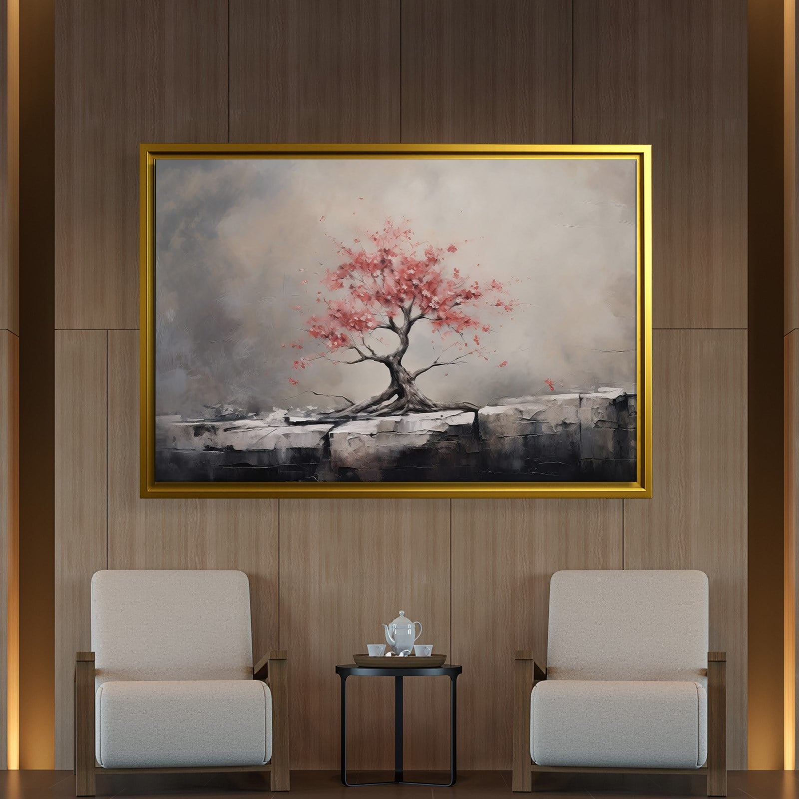 Pembe Sakura Hayat Ağacı Kanvas Tablo | Modern Zen Premium Duvar Sanatı