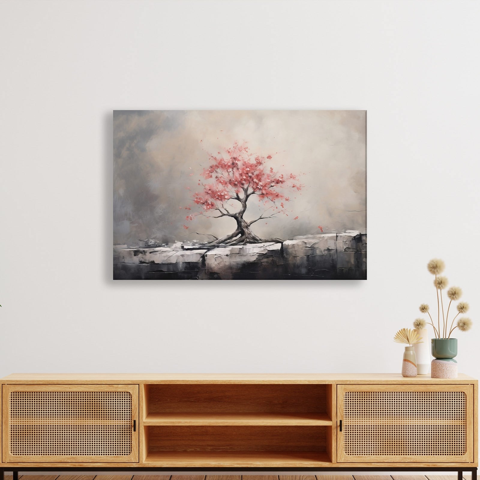 Pembe Sakura Hayat Ağacı Kanvas Tablo | Modern Zen Premium Duvar Sanatı