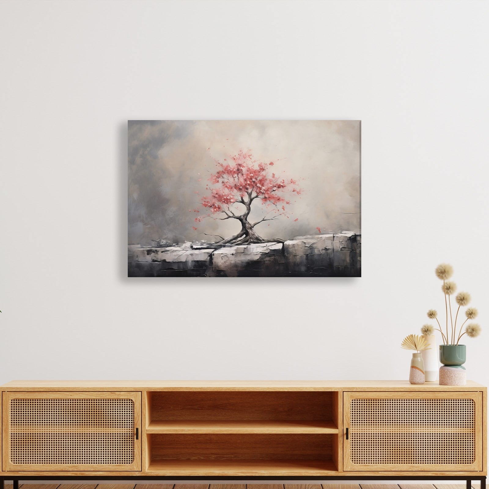 Pembe Sakura Hayat Ağacı Kanvas Tablo | Modern Zen Premium Duvar Sanatı