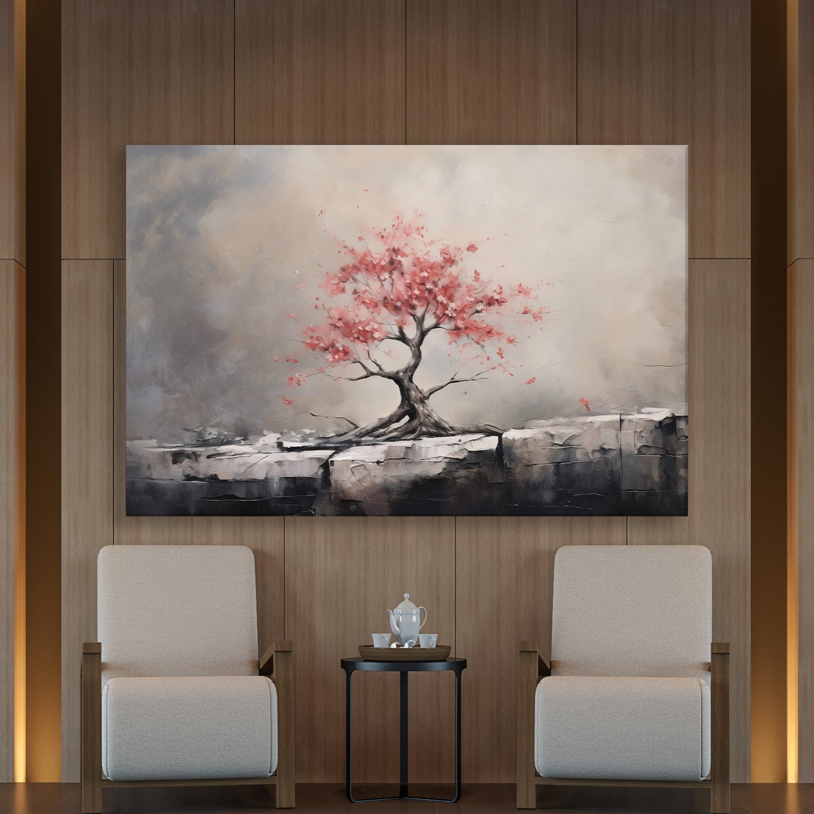 Pembe Sakura Hayat Ağacı Kanvas Tablo | Modern Zen Premium Duvar Sanatı