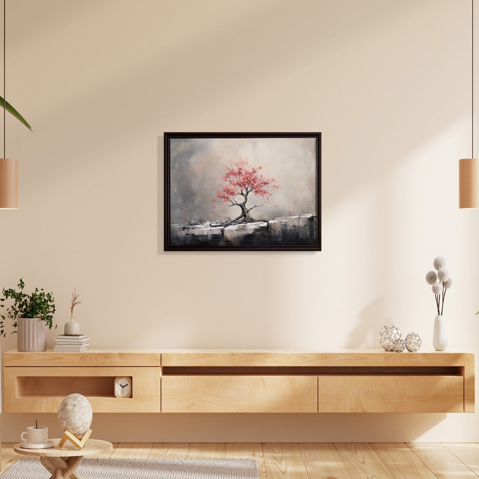 Pembe Sakura Hayat Ağacı Kanvas Tablo | Modern Zen Premium Duvar Sanatı