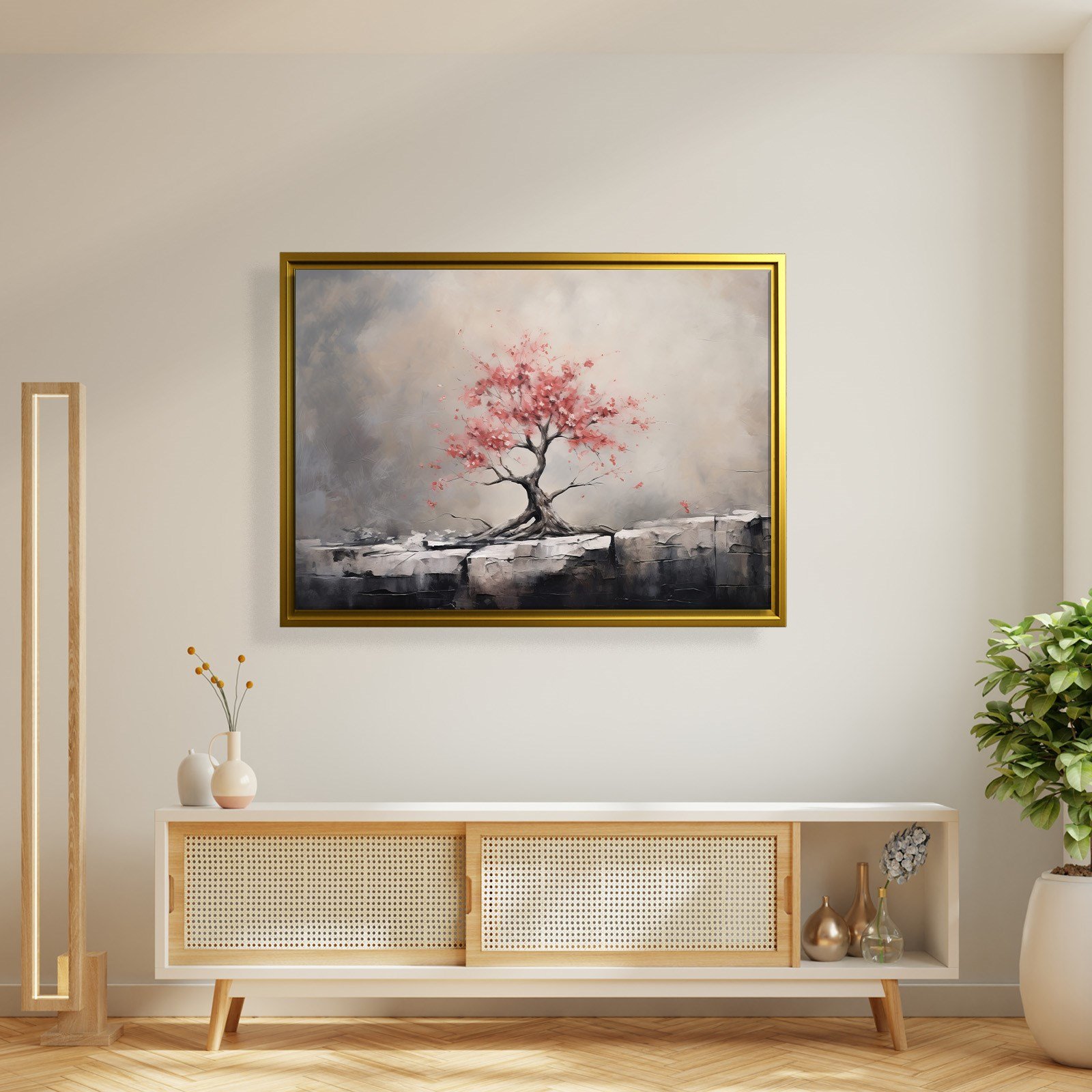 Pembe Sakura Hayat Ağacı Kanvas Tablo | Modern Zen Premium Duvar Sanatı