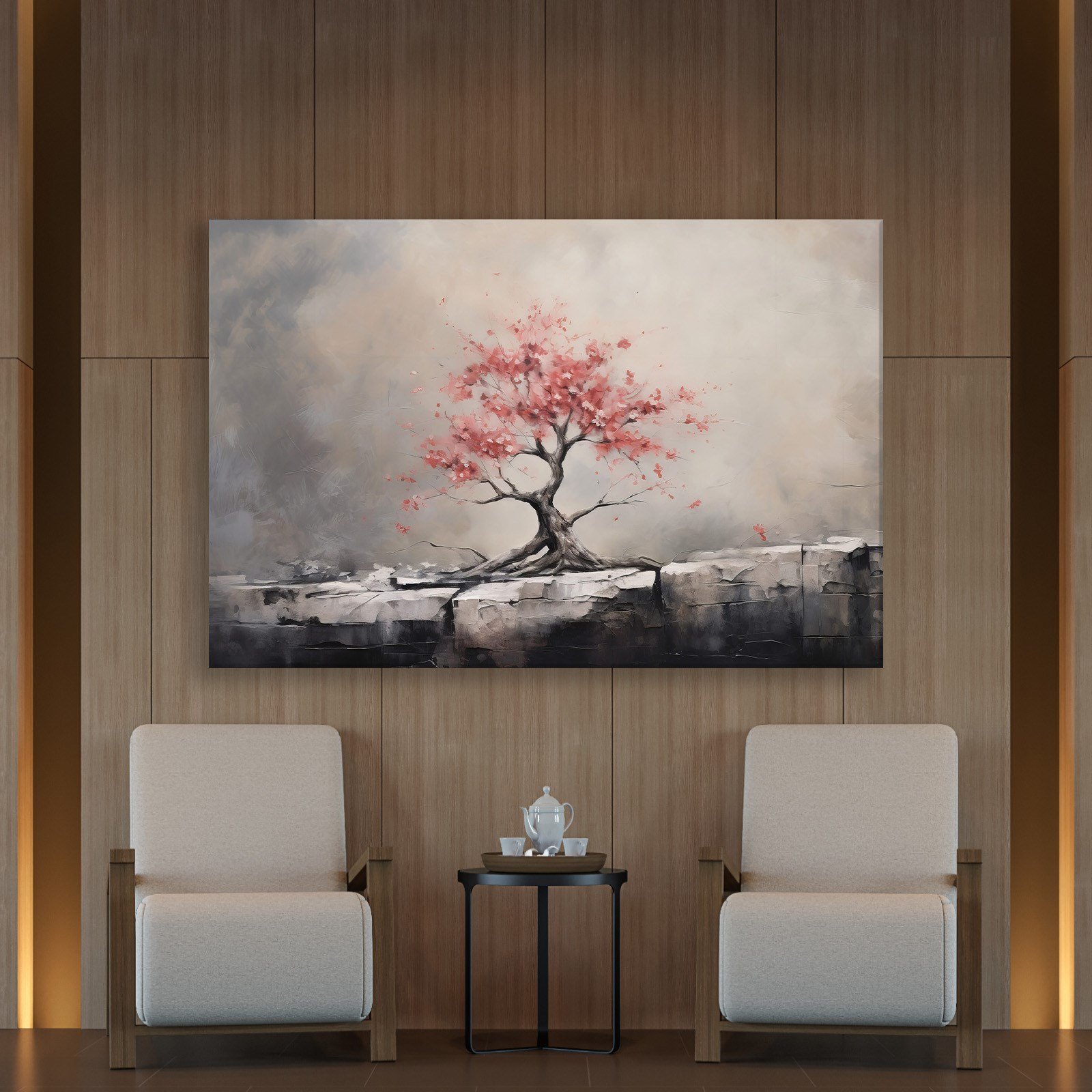 Pembe Sakura Hayat Ağacı Kanvas Tablo | Modern Zen Premium Duvar Sanatı