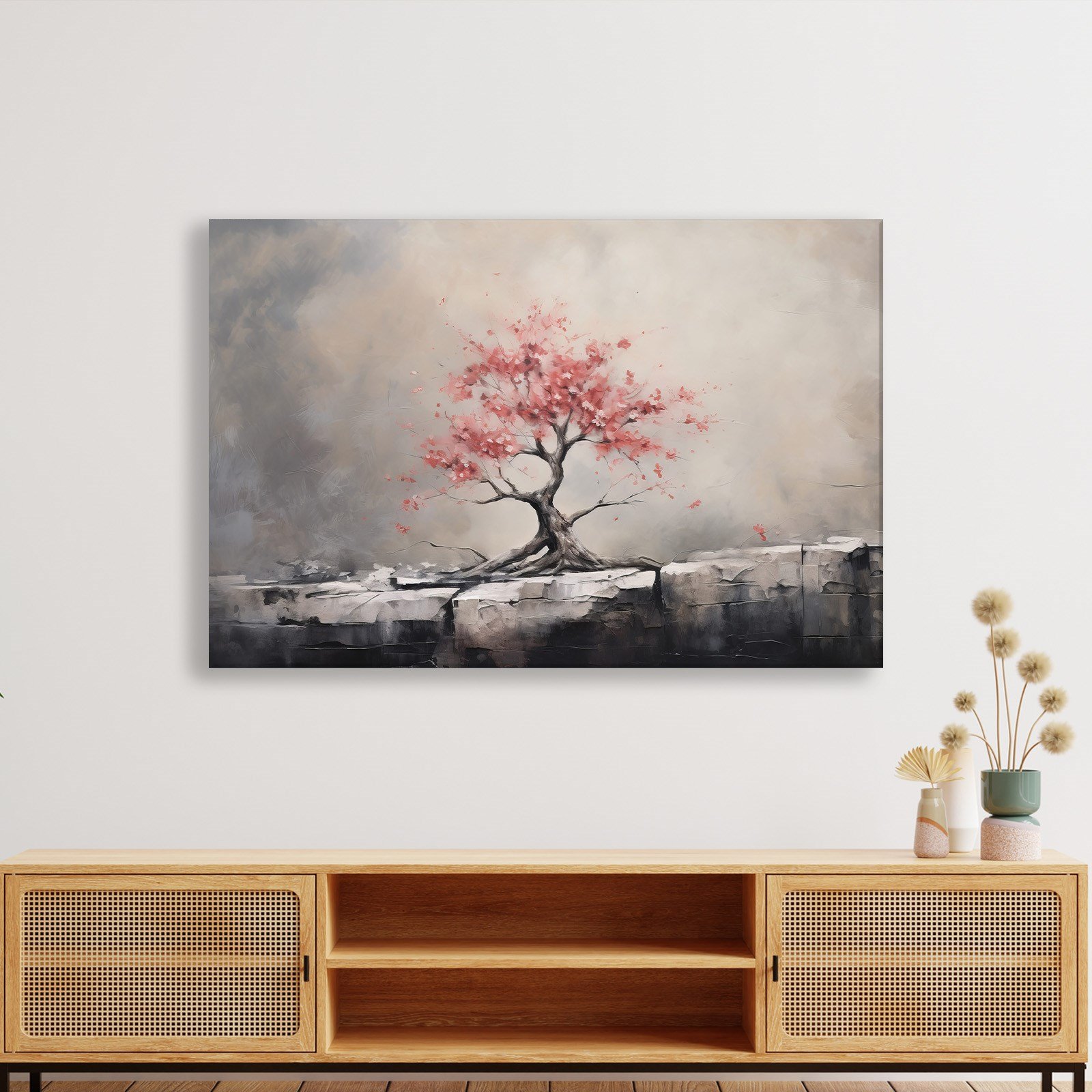 Pembe Sakura Hayat Ağacı Kanvas Tablo | Modern Zen Premium Duvar Sanatı