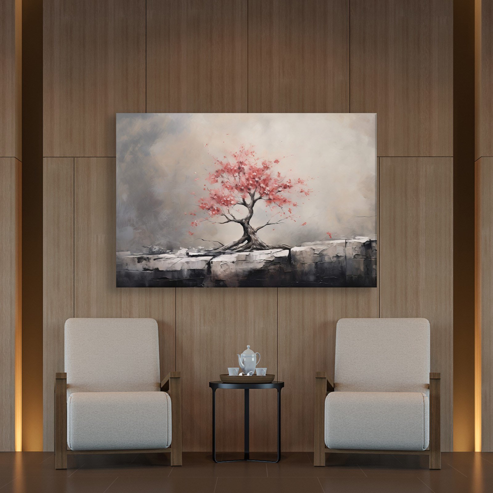 Pembe Sakura Hayat Ağacı Kanvas Tablo | Modern Zen Premium Duvar Sanatı