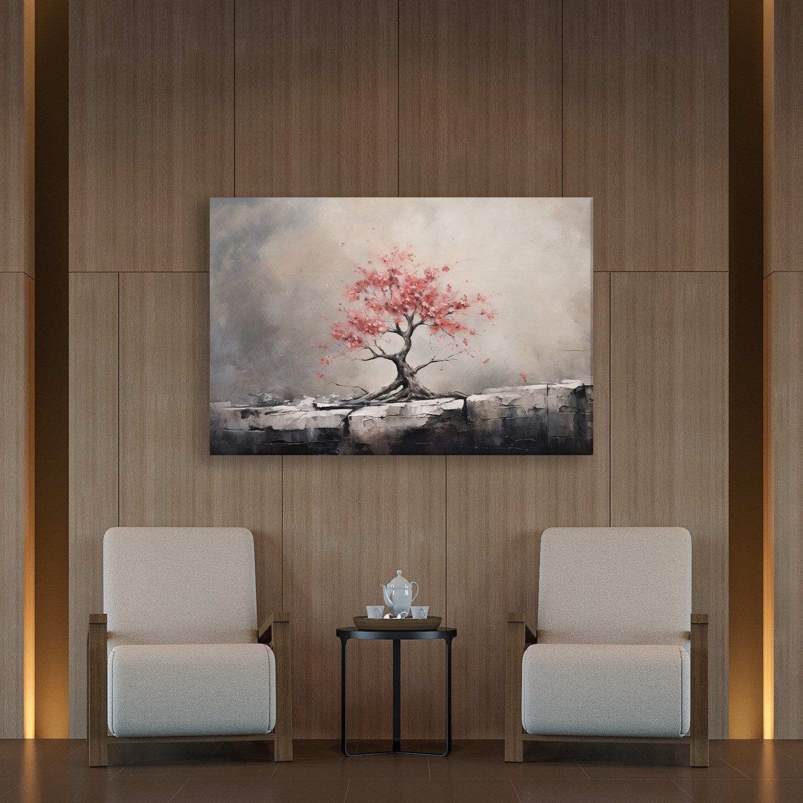 Pembe Sakura Hayat Ağacı Kanvas Tablo | Modern Zen Premium Duvar Sanatı