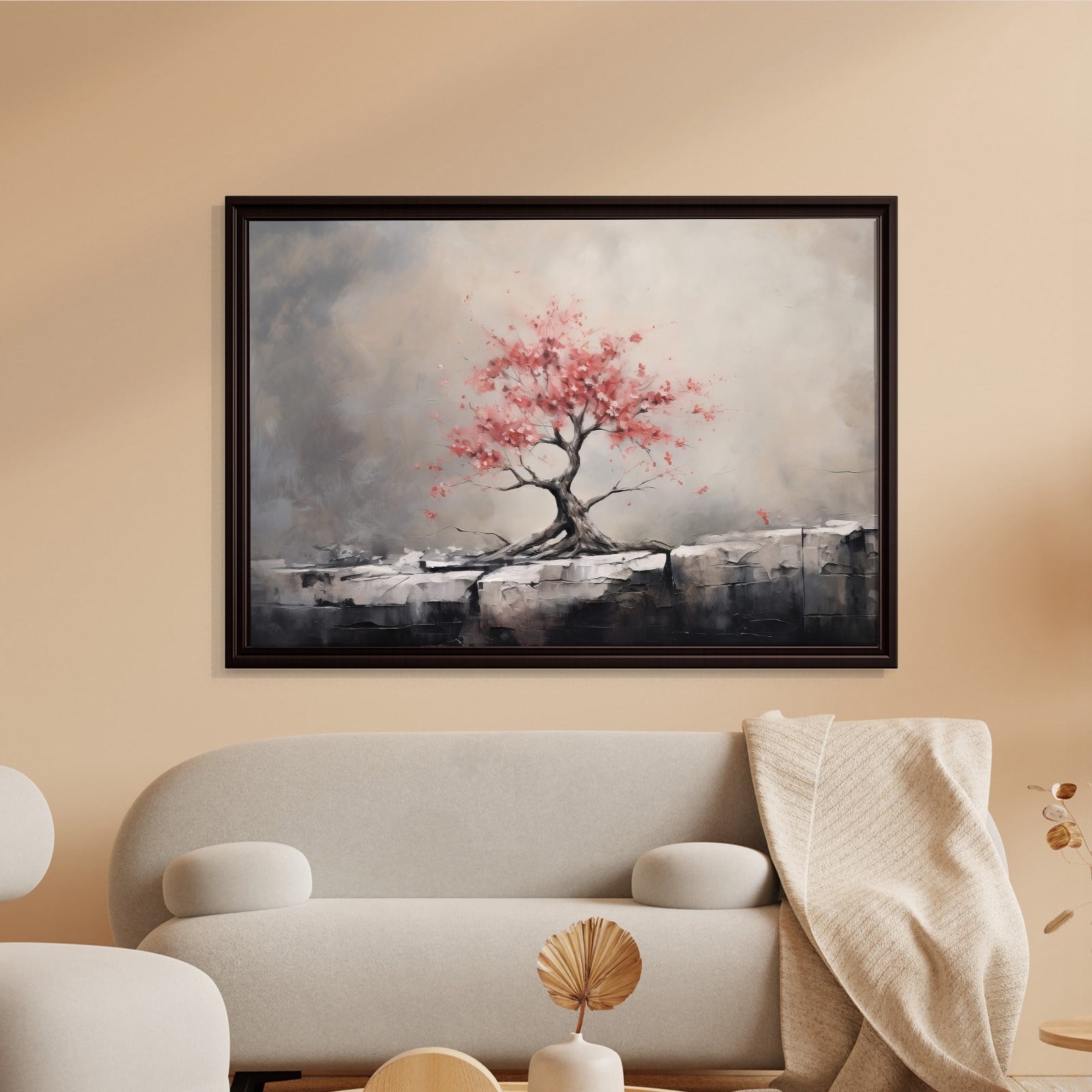 Pembe Sakura Hayat Ağacı Kanvas Tablo | Modern Zen Premium Duvar Sanatı