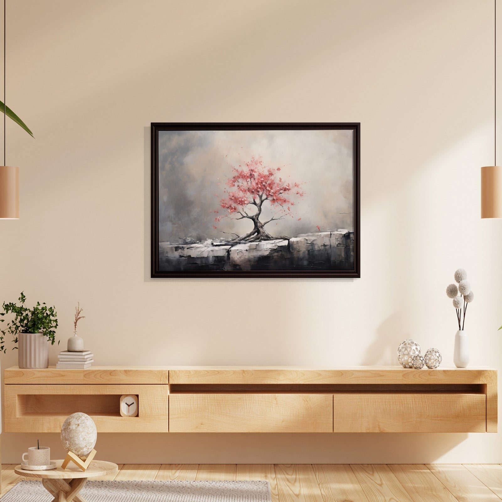 Pembe Sakura Hayat Ağacı Kanvas Tablo | Modern Zen Premium Duvar Sanatı