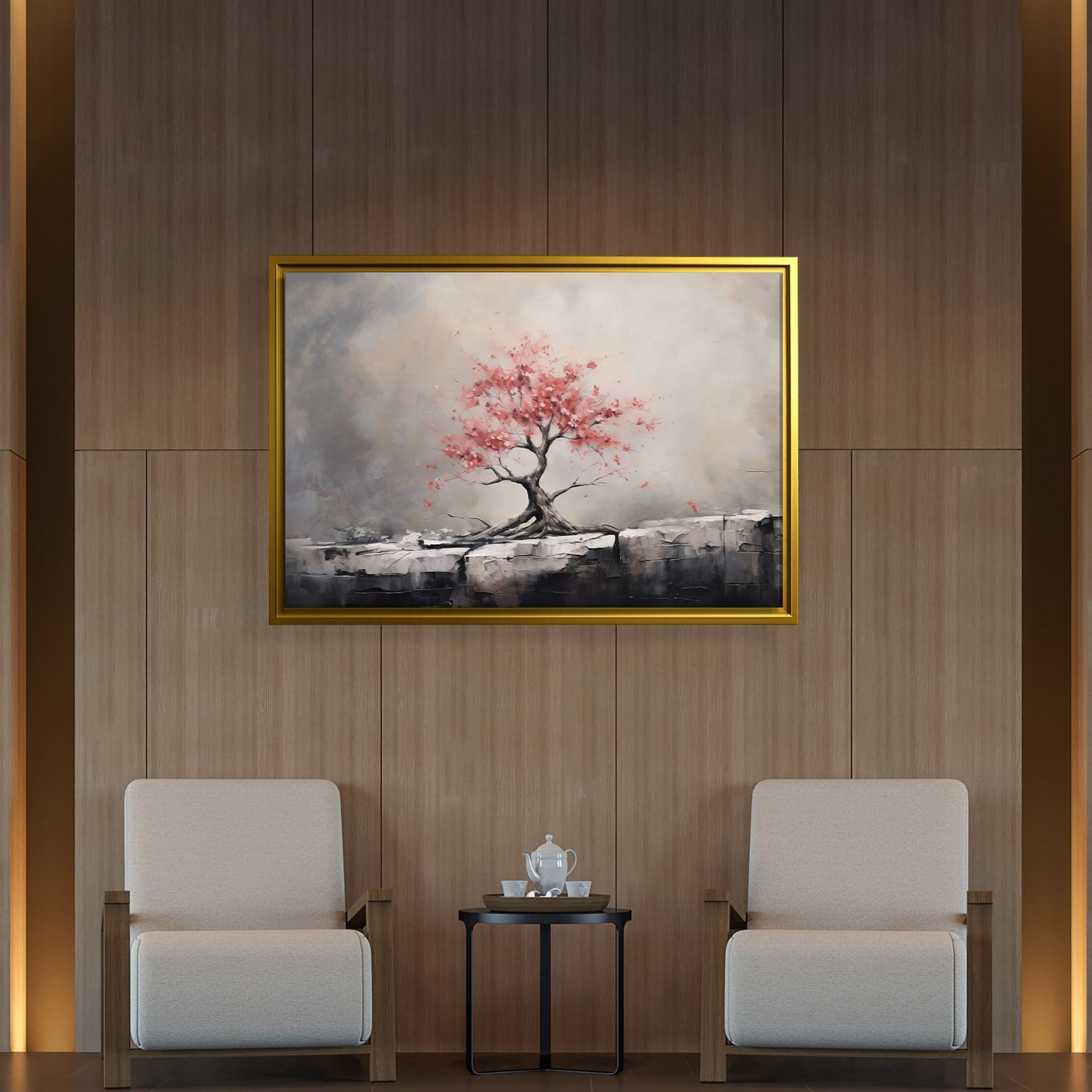 Pembe Sakura Hayat Ağacı Kanvas Tablo | Modern Zen Premium Duvar Sanatı