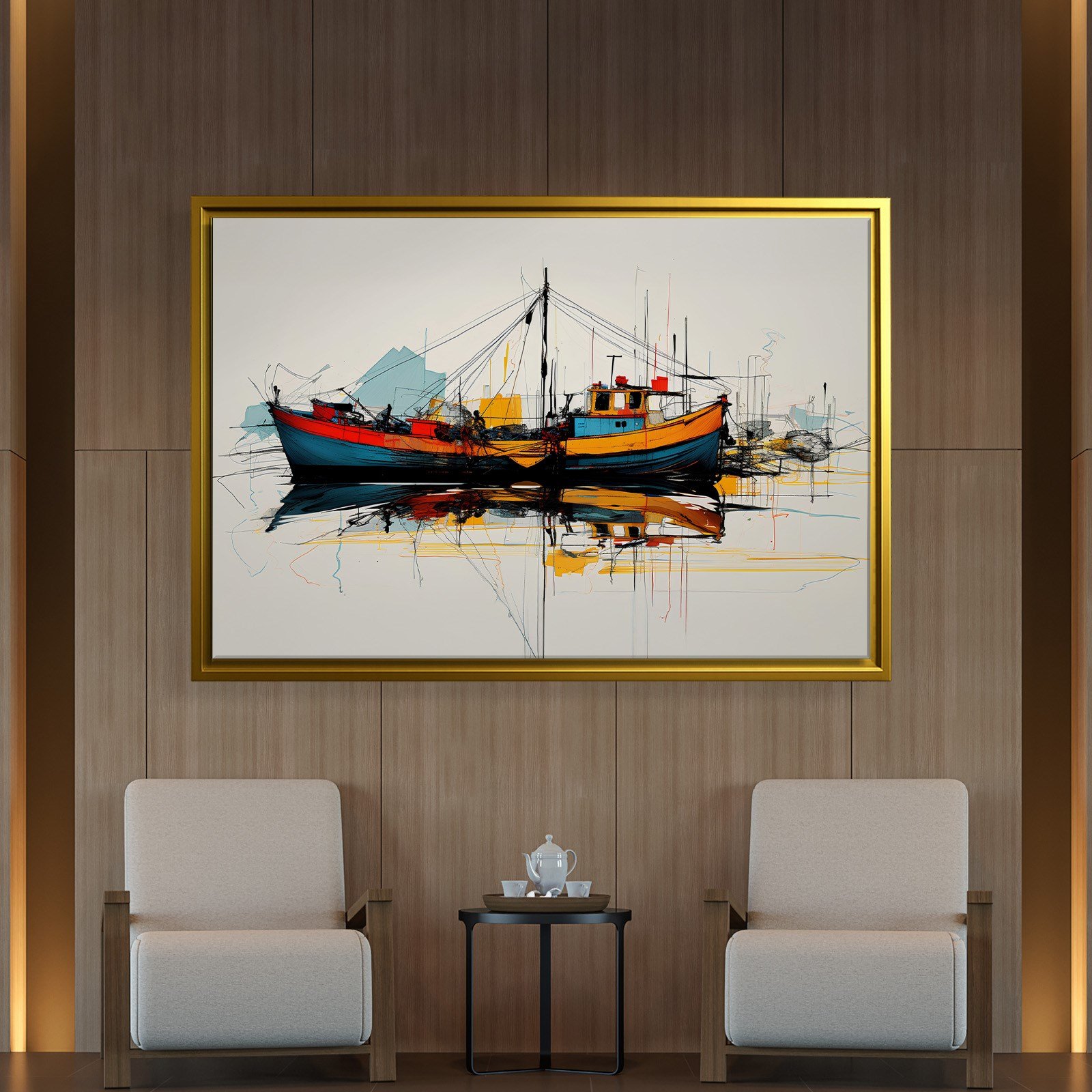 Renkli Balıkçı Teknesi Deniz Temalı Kanvas Tablo