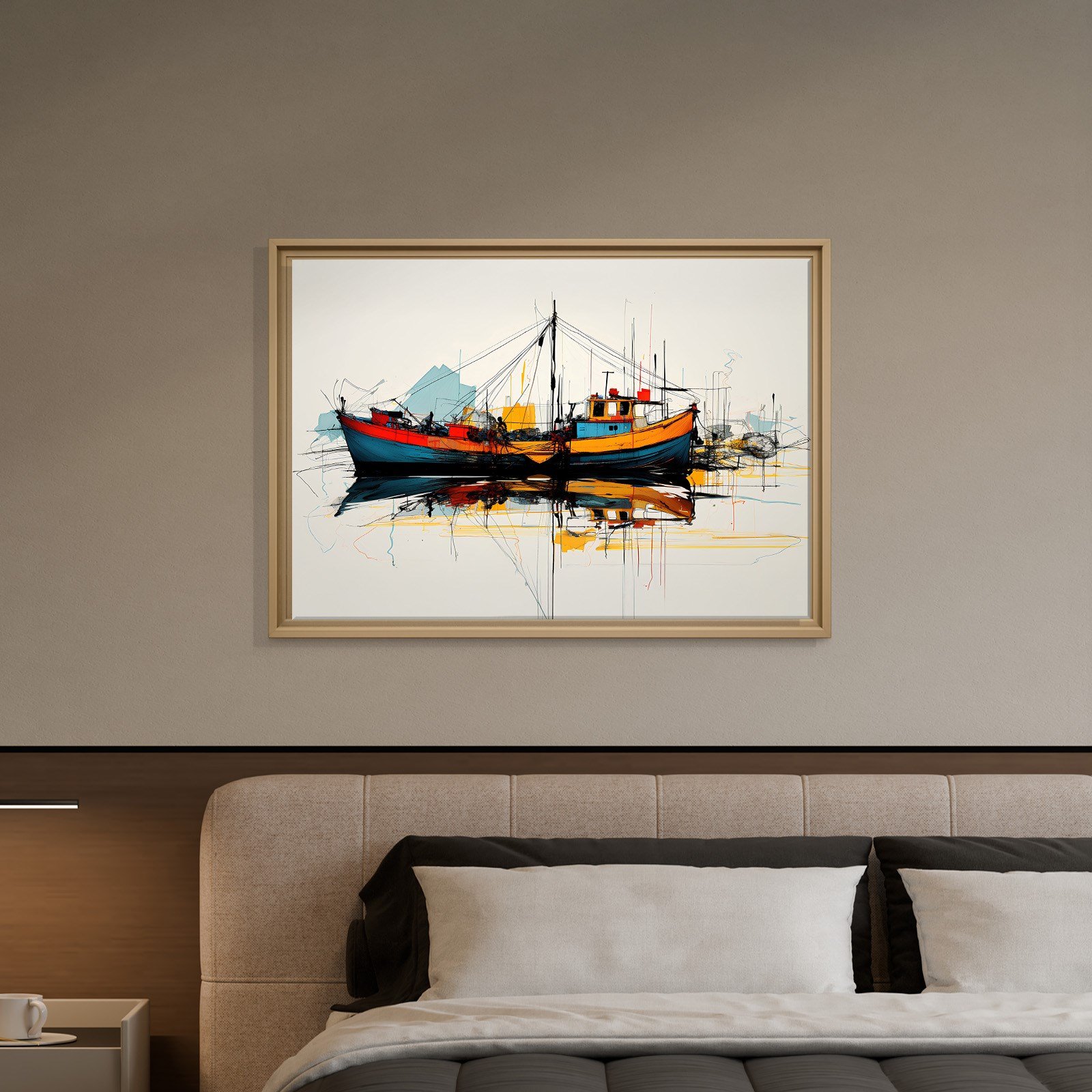 Renkli Balıkçı Teknesi Deniz Temalı Kanvas Tablo