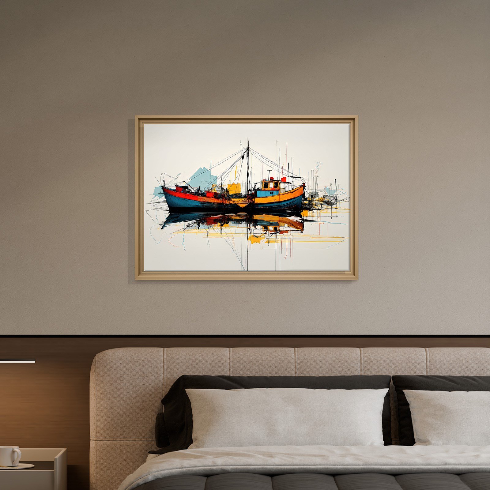 Renkli Balıkçı Teknesi Deniz Temalı Kanvas Tablo