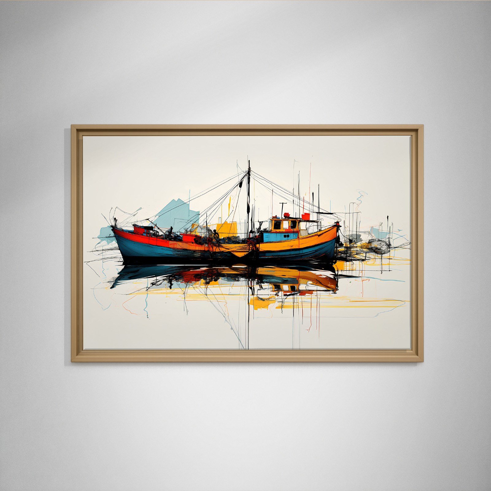 Renkli Balıkçı Teknesi Deniz Temalı Kanvas Tablo