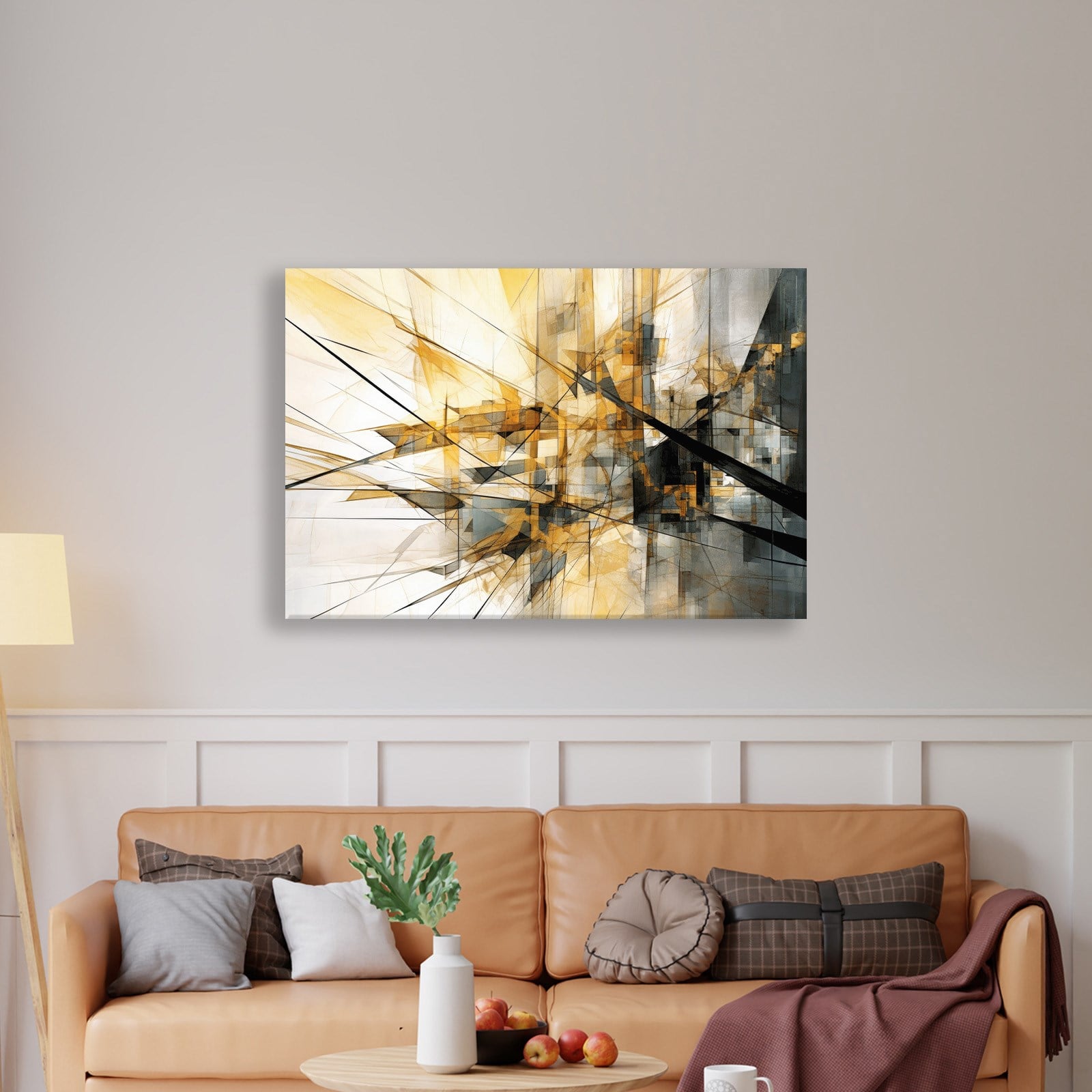 Sarı Siyah Geometrik Soyut Canvas Duvar Tablosu