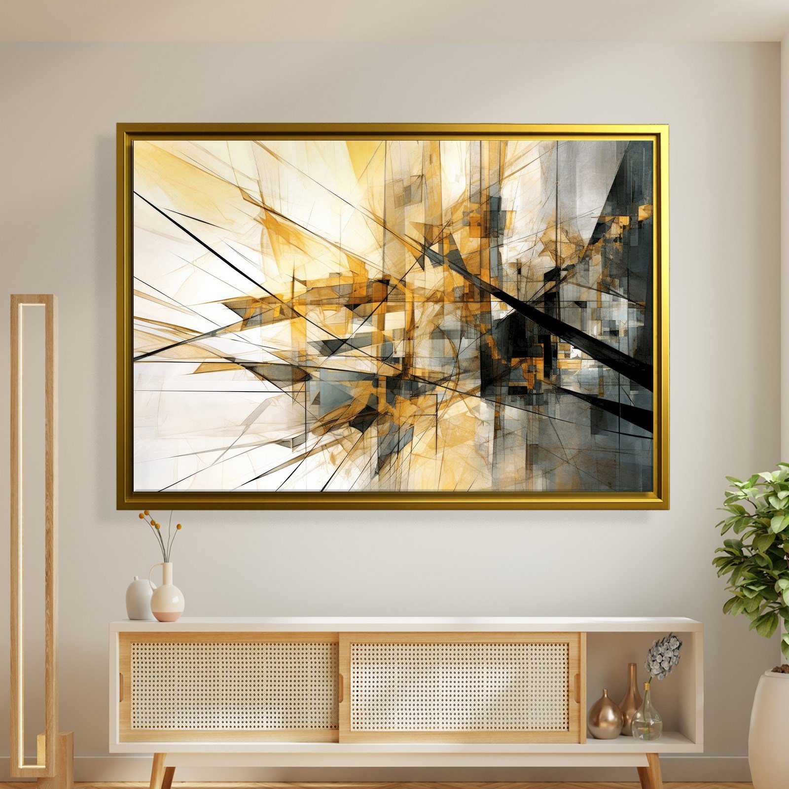 Sarı Siyah Geometrik Soyut Canvas Duvar Tablosu