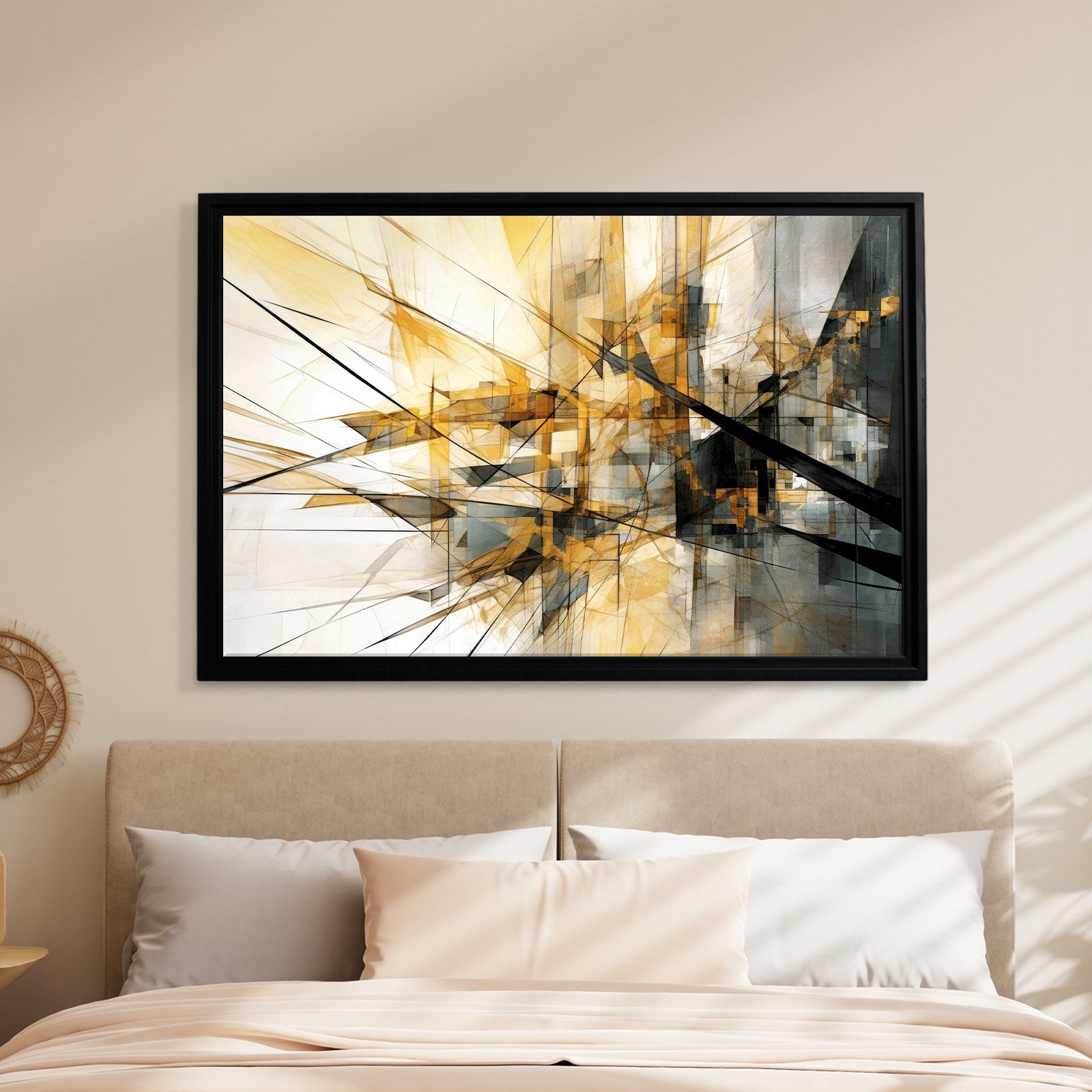 Sarı Siyah Geometrik Soyut Canvas Duvar Tablosu