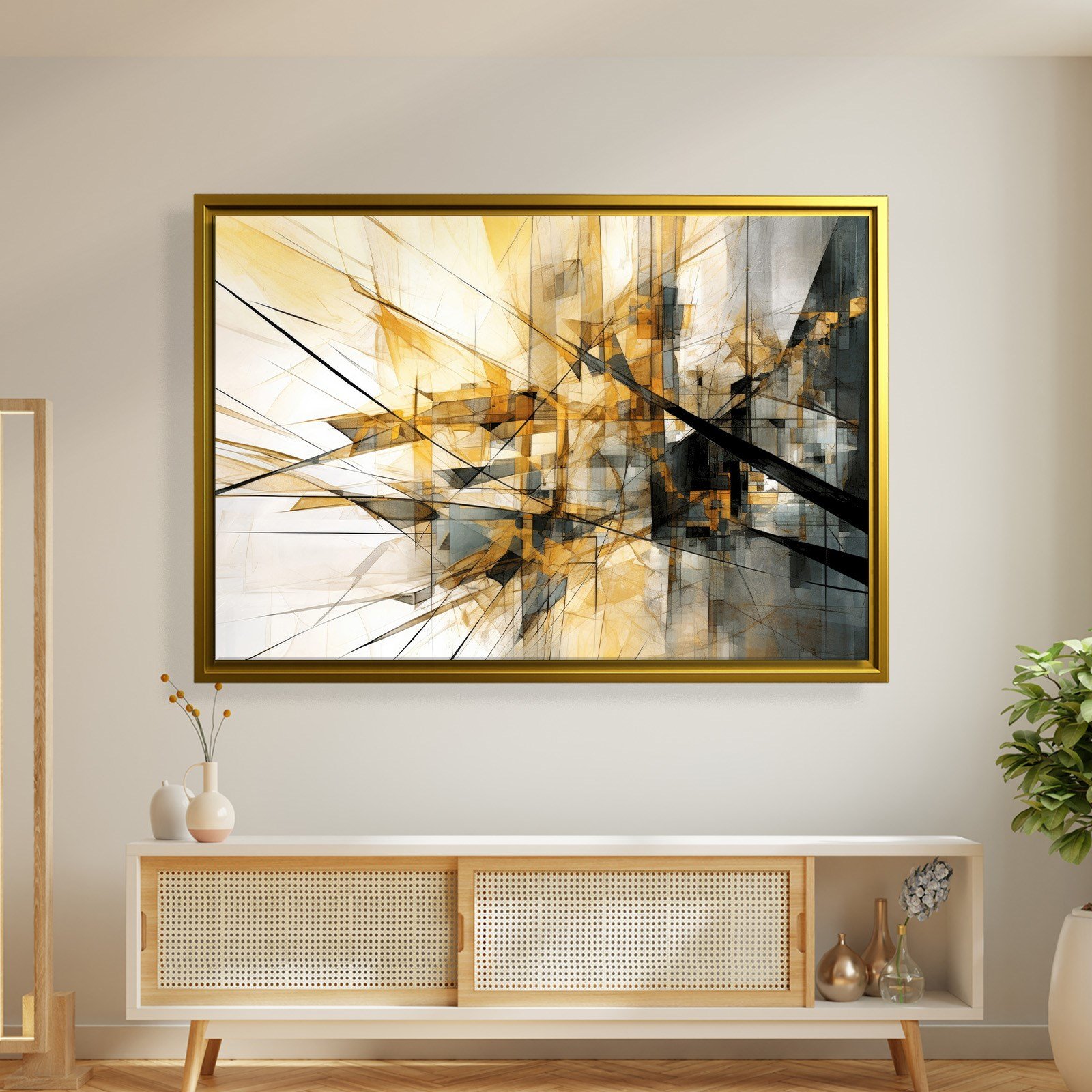 Sarı Siyah Geometrik Soyut Canvas Duvar Tablosu