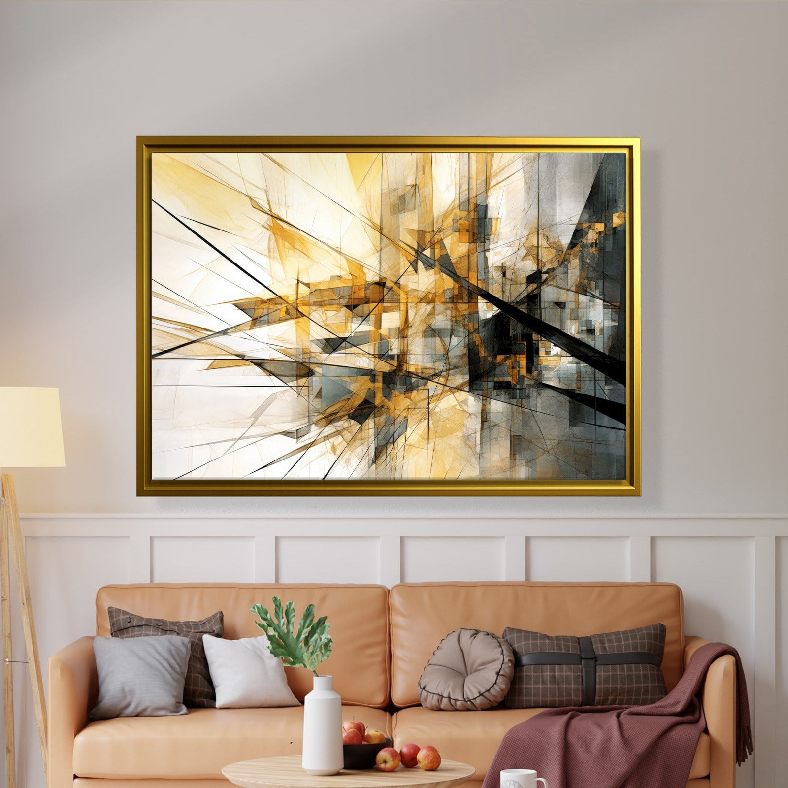 Sarı Siyah Geometrik Soyut Canvas Duvar Tablosu
