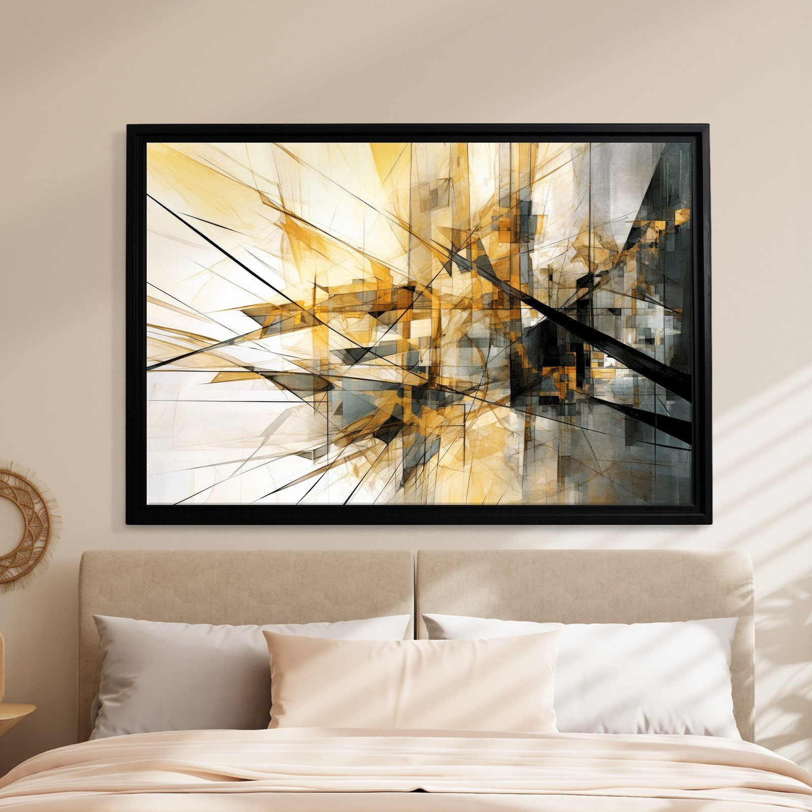 Sarı Siyah Geometrik Soyut Canvas Duvar Tablosu
