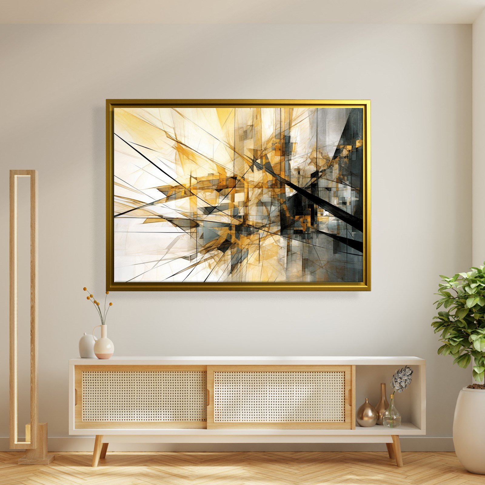 Sarı Siyah Geometrik Soyut Canvas Duvar Tablosu