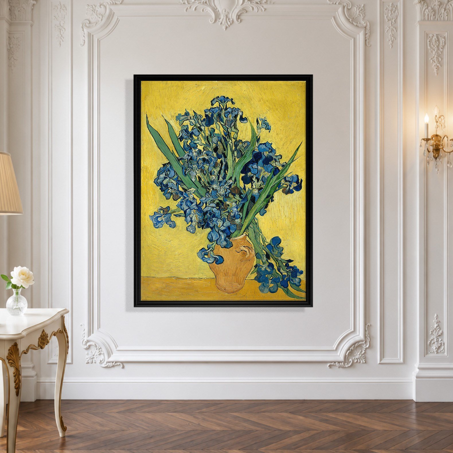 Sarı Vazoda Süsenler Kanvas Tablo – Vincent van Gogh Çiçek Natürmort Fine Art Baskısı