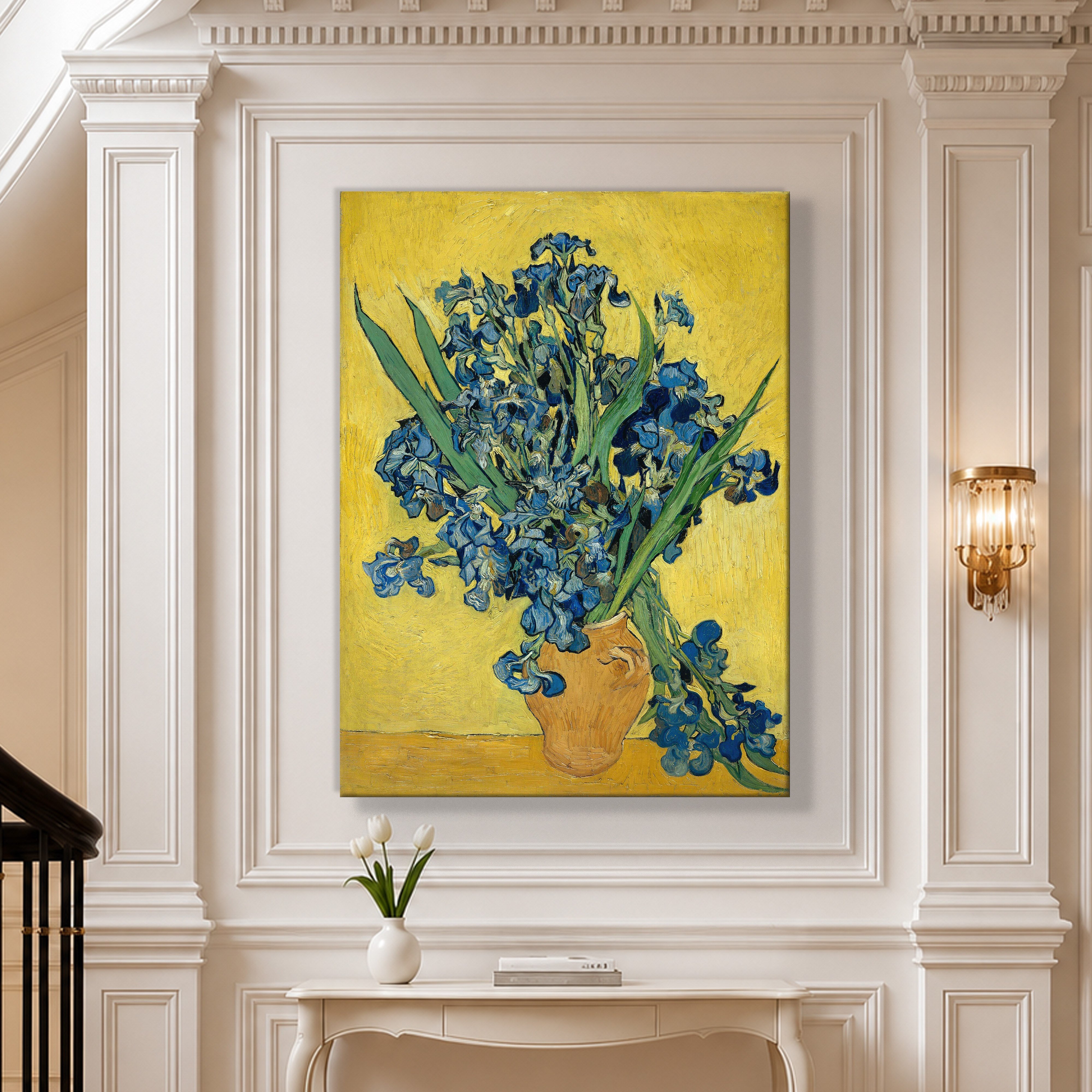 Sarı Vazoda Süsenler Kanvas Tablo – Vincent van Gogh Çiçek Natürmort Fine Art Baskısı