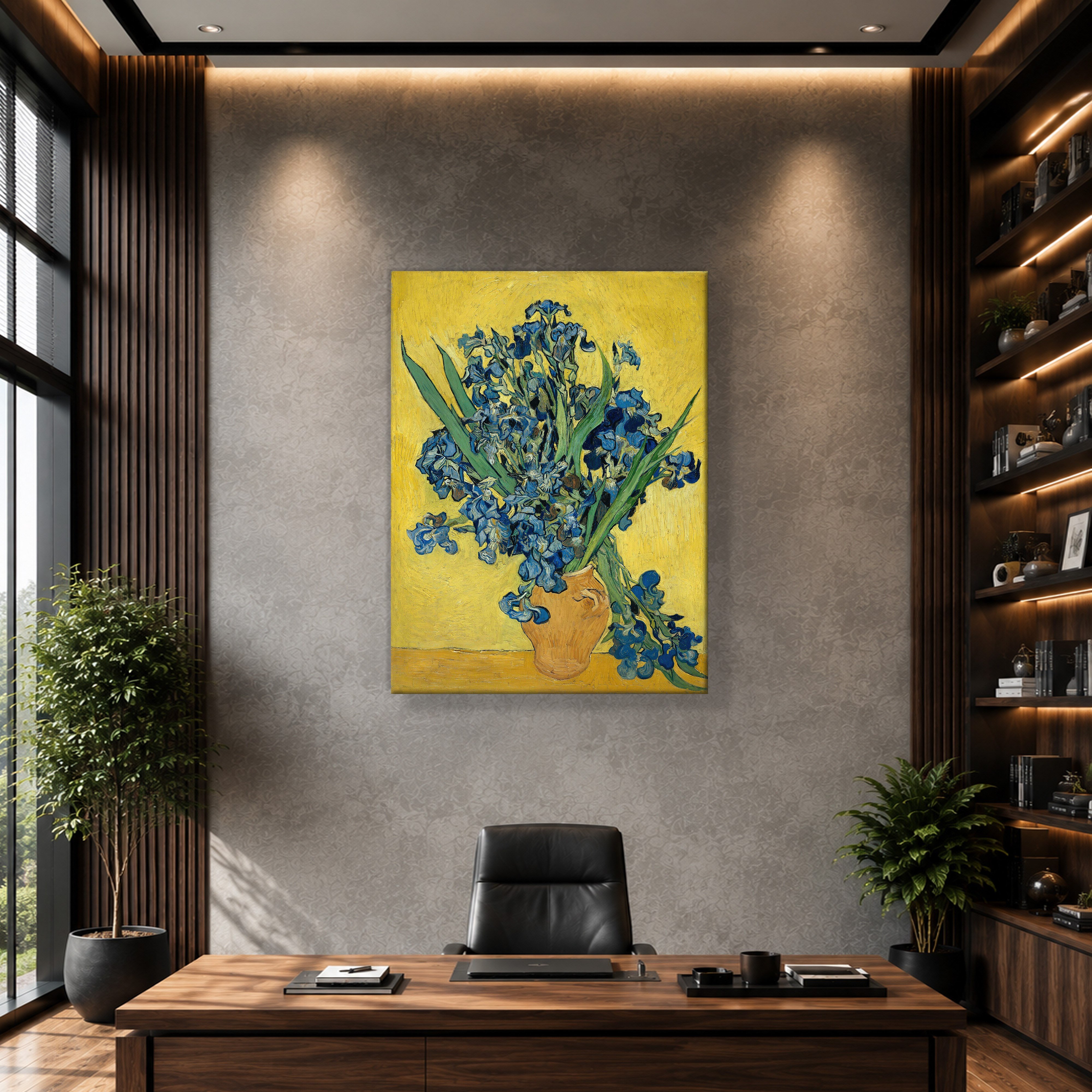 Sarı Vazoda Süsenler Kanvas Tablo – Vincent van Gogh Çiçek Natürmort Fine Art Baskısı
