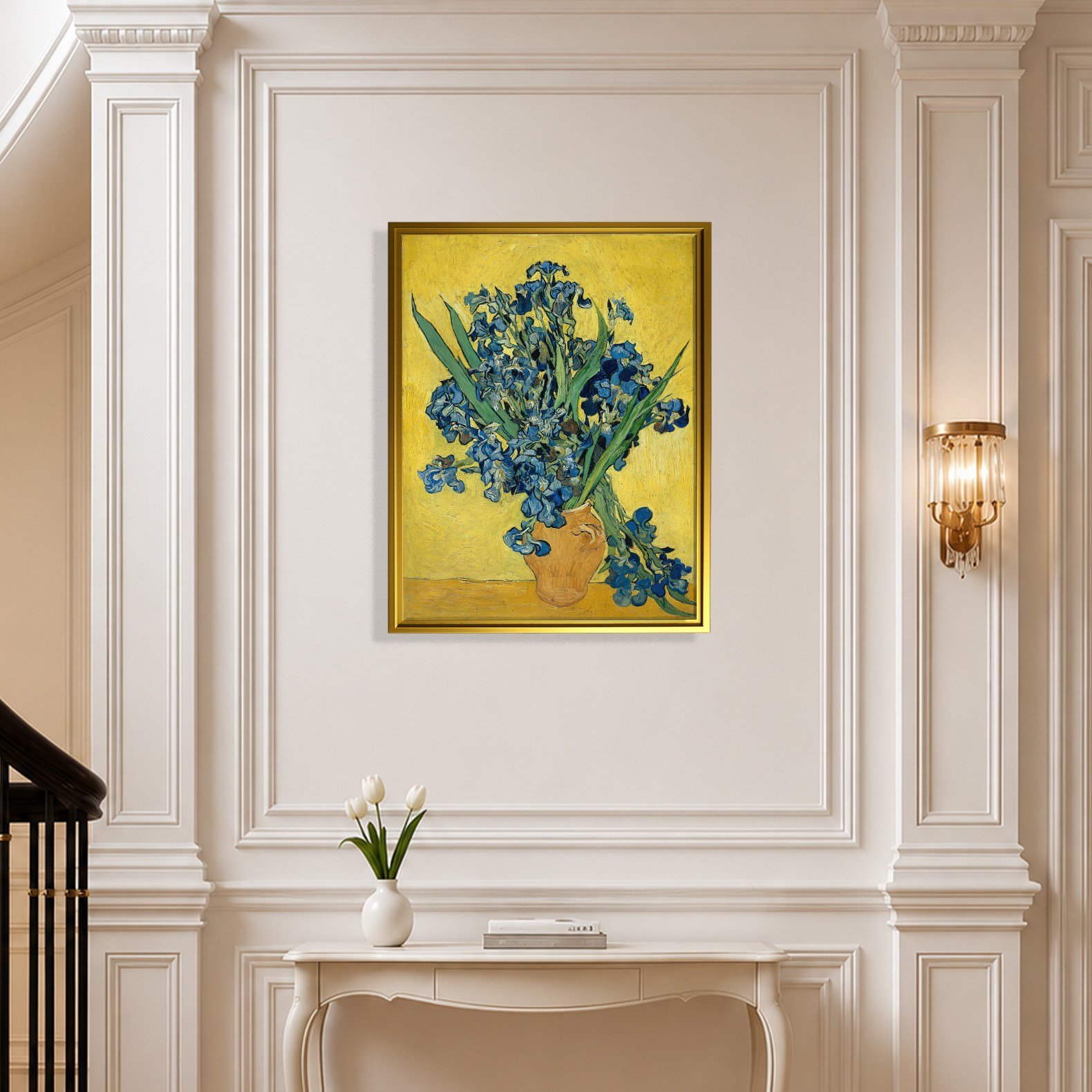 Sarı Vazoda Süsenler Kanvas Tablo – Vincent van Gogh Çiçek Natürmort Fine Art Baskısı