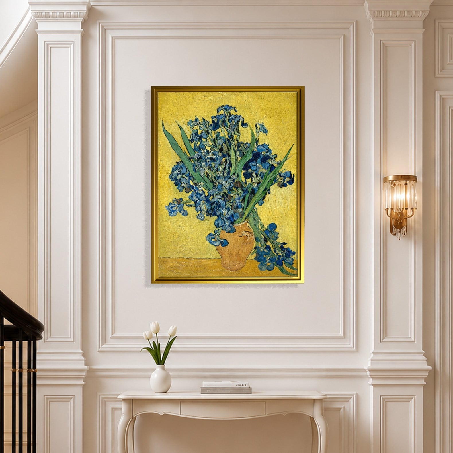 Sarı Vazoda Süsenler Kanvas Tablo – Vincent van Gogh Çiçek Natürmort Fine Art Baskısı