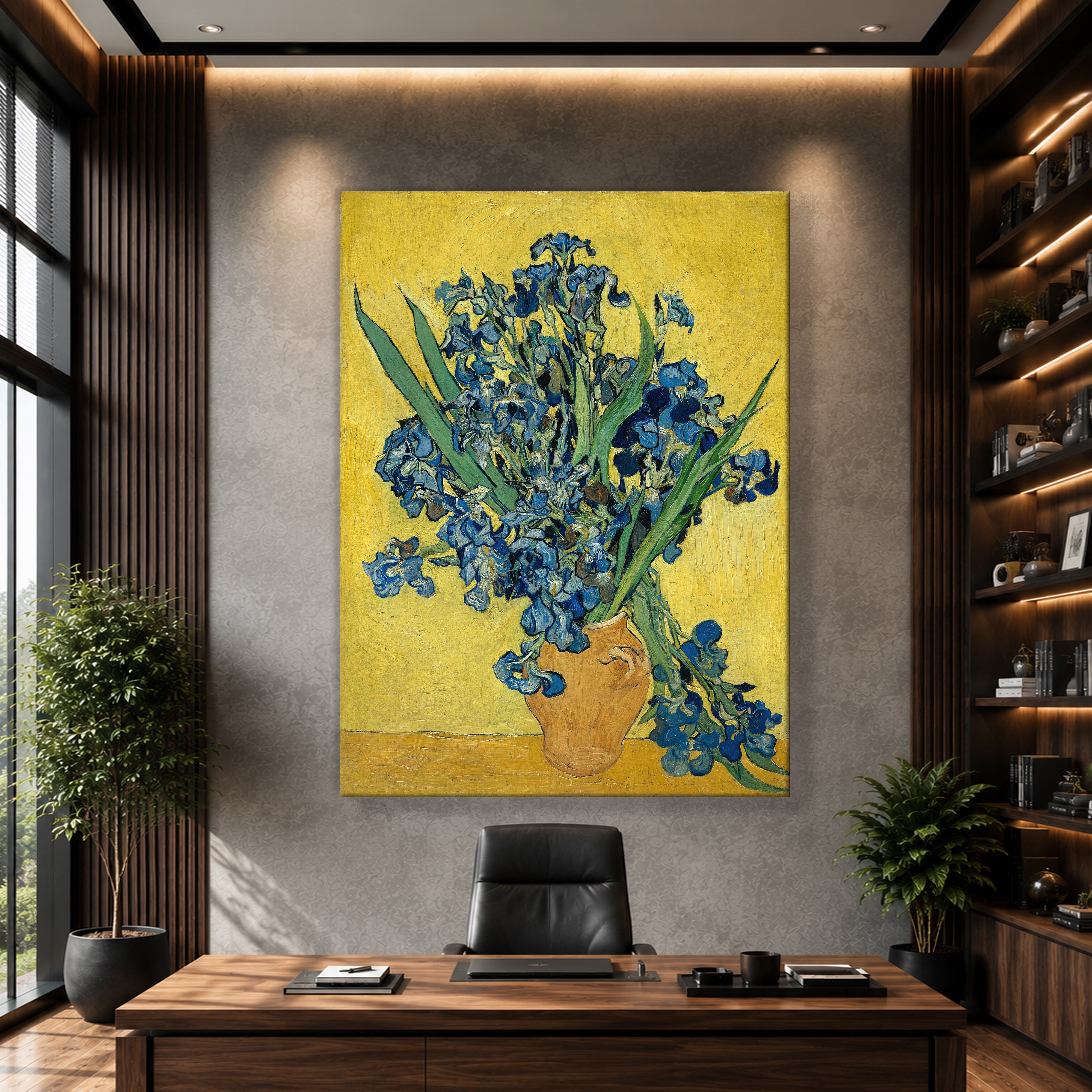 Sarı Vazoda Süsenler Kanvas Tablo – Vincent van Gogh Çiçek Natürmort Fine Art Baskısı