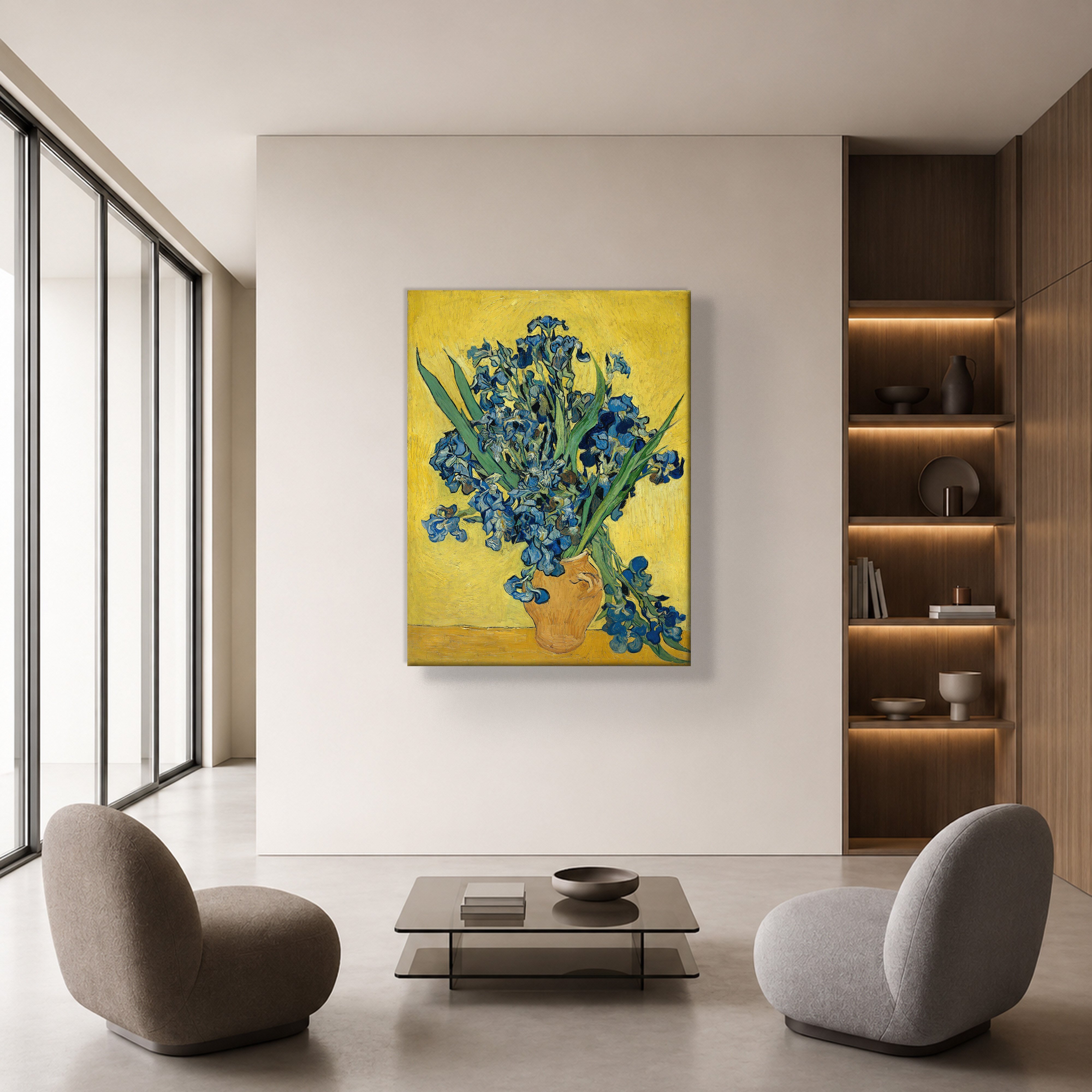 Sarı Vazoda Süsenler Kanvas Tablo – Vincent van Gogh Çiçek Natürmort Fine Art Baskısı