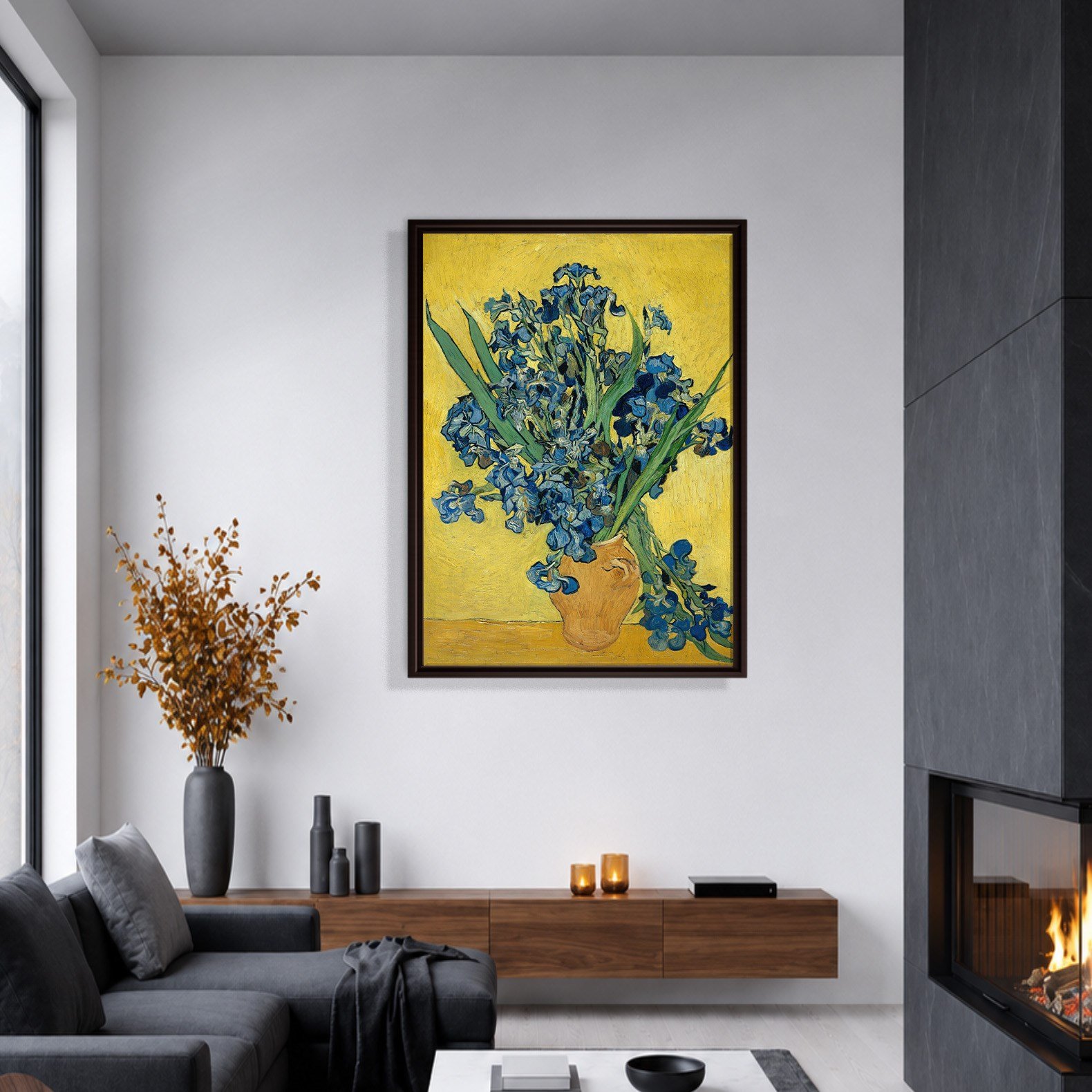 Sarı Vazoda Süsenler Kanvas Tablo – Vincent van Gogh Çiçek Natürmort Fine Art Baskısı