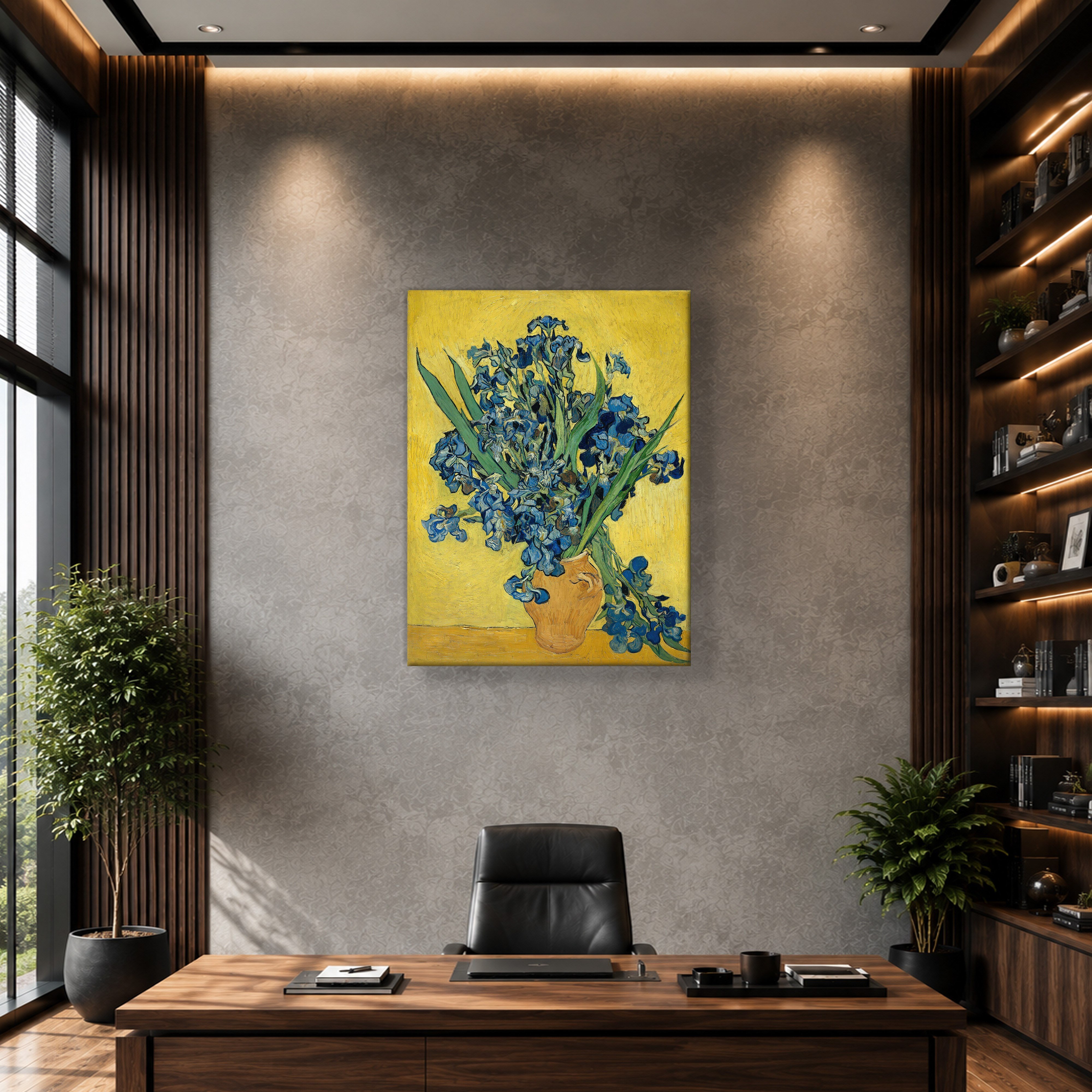 Sarı Vazoda Süsenler Kanvas Tablo – Vincent van Gogh Çiçek Natürmort Fine Art Baskısı