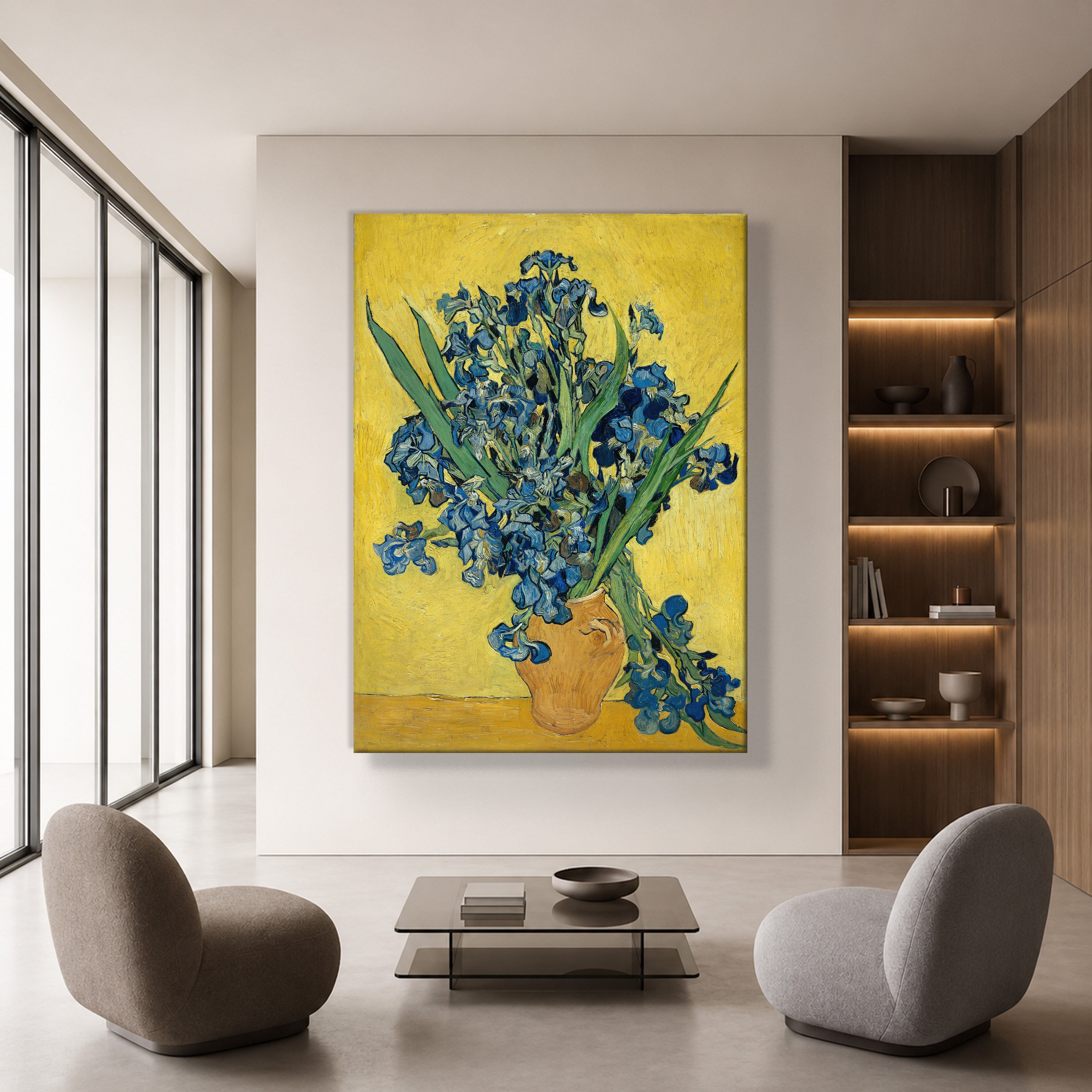 Sarı Vazoda Süsenler Kanvas Tablo – Vincent van Gogh Çiçek Natürmort Fine Art Baskısı