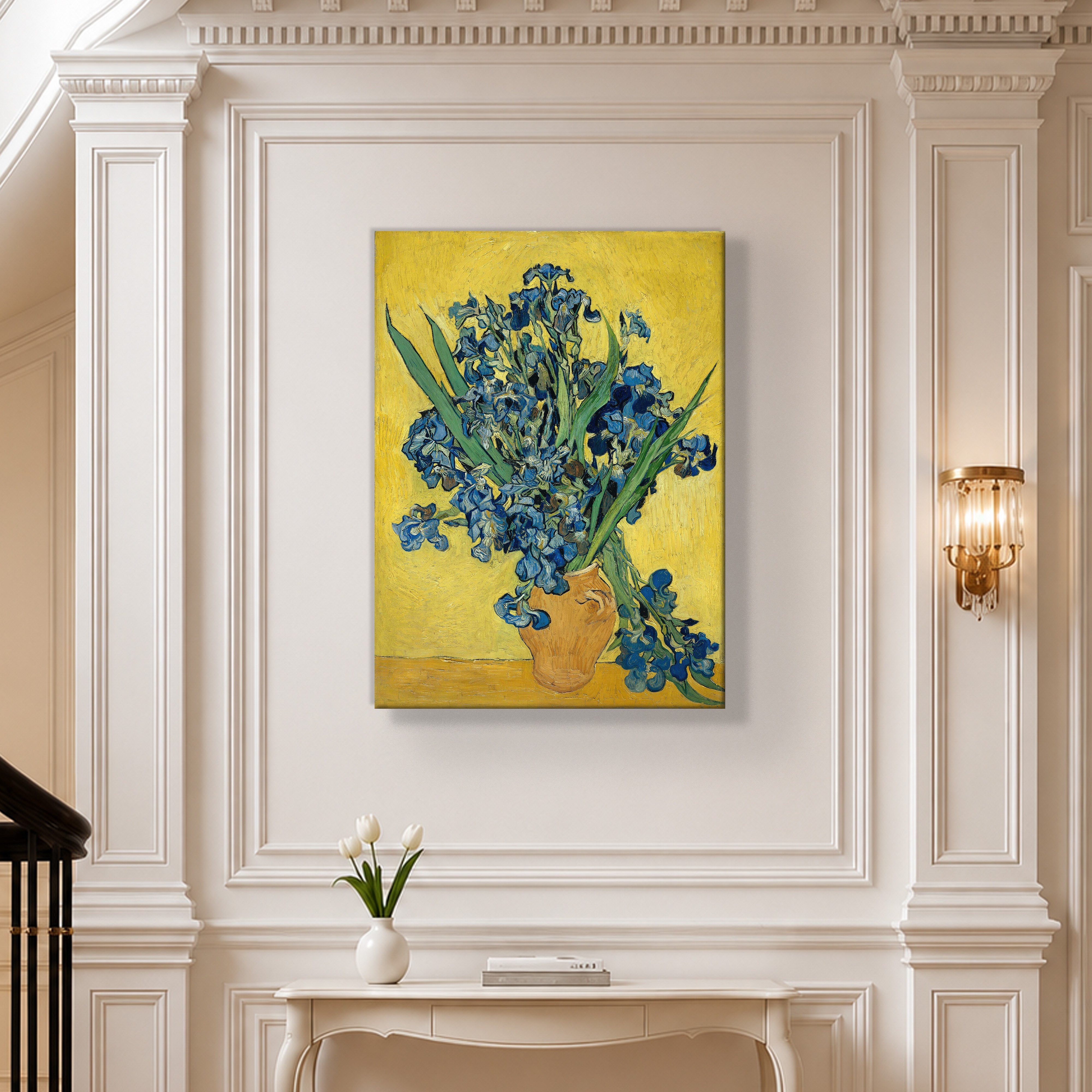 Sarı Vazoda Süsenler Kanvas Tablo – Vincent van Gogh Çiçek Natürmort Fine Art Baskısı