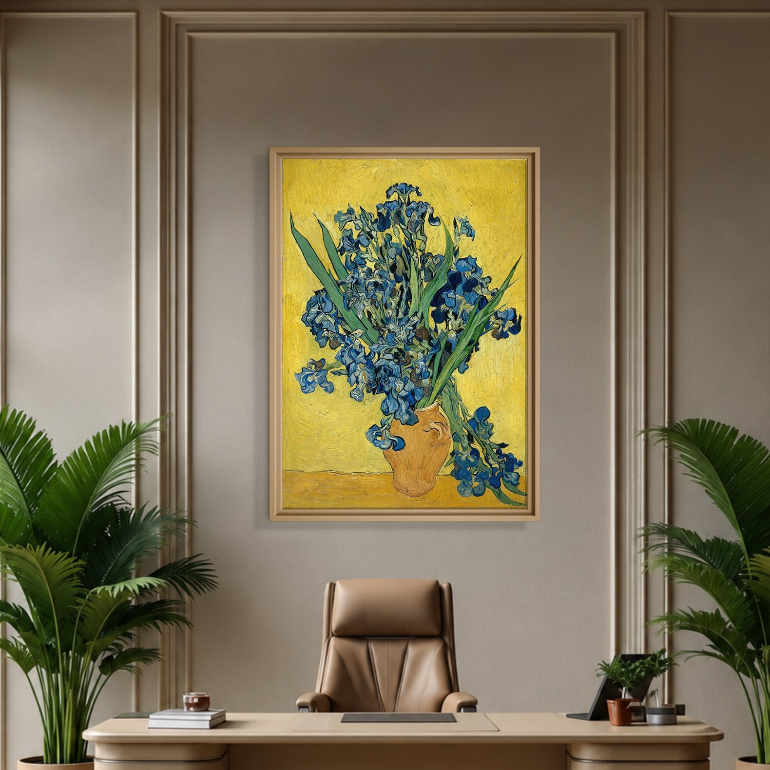 Sarı Vazoda Süsenler Kanvas Tablo – Vincent van Gogh Çiçek Natürmort Fine Art Baskısı