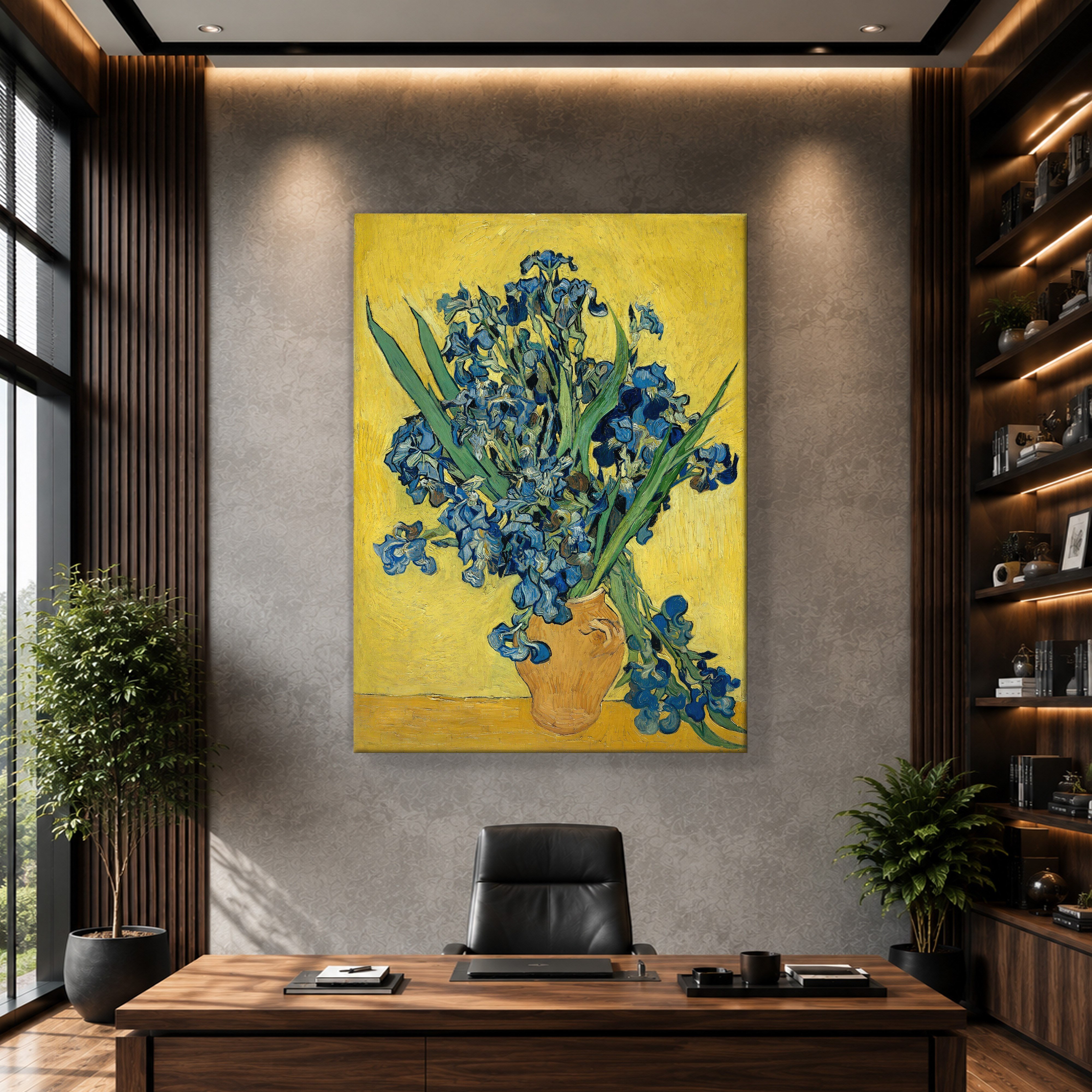 Sarı Vazoda Süsenler Kanvas Tablo – Vincent van Gogh Çiçek Natürmort Fine Art Baskısı